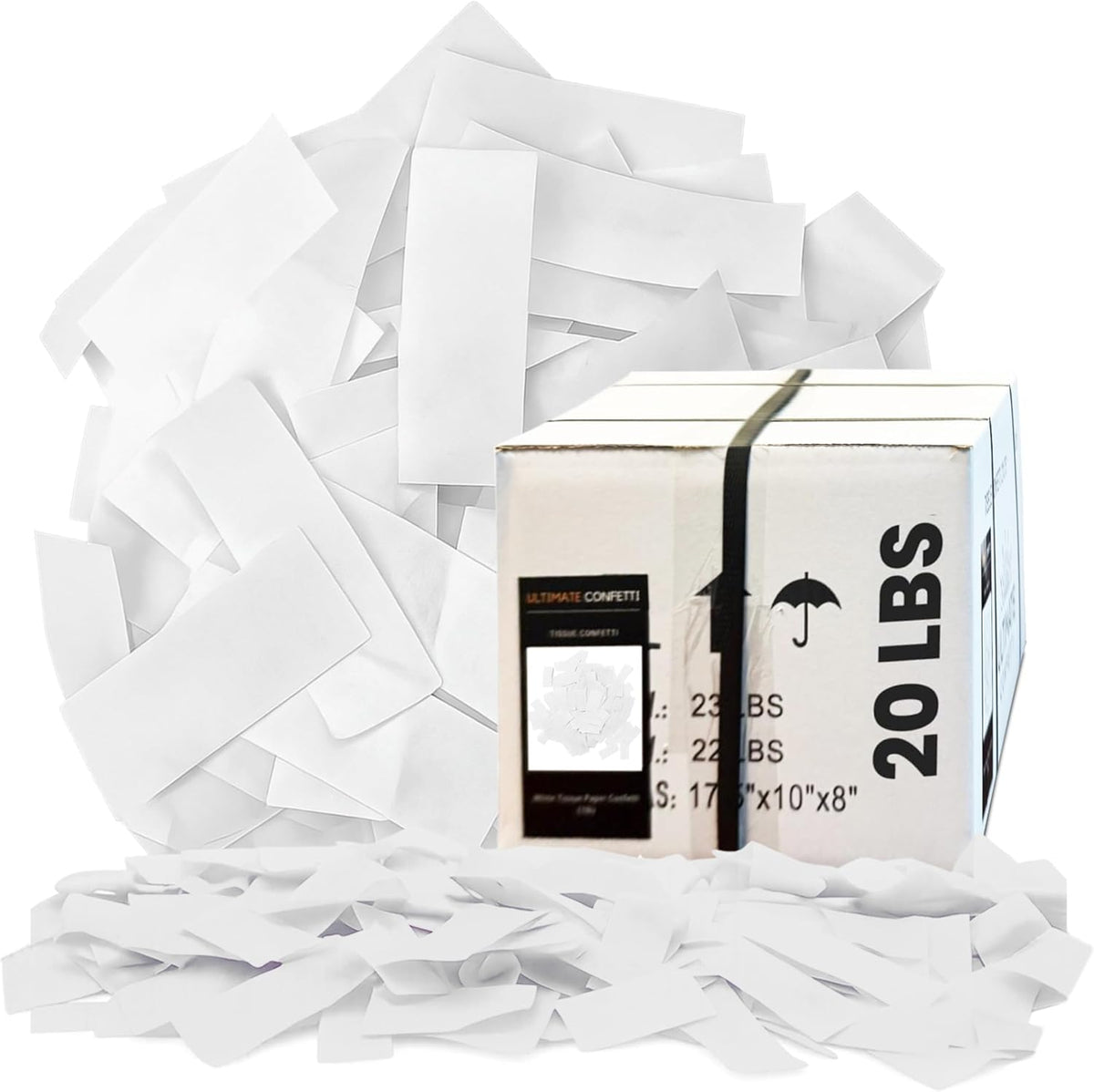 White Biodegradable Confetti - Rectangular Fluttering Tissue Paper Confetti for Cannon and Launcher