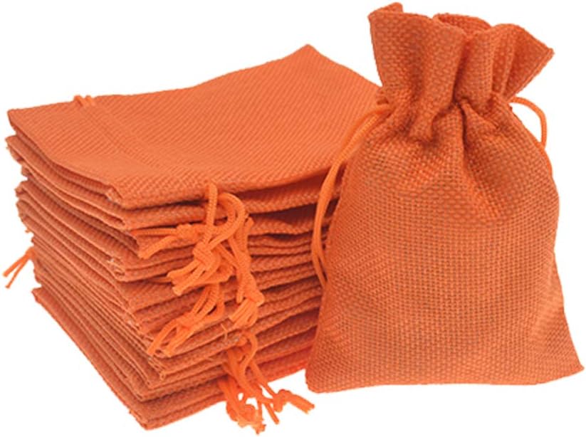20Pcs Burlap Gift Bags 2.7 x 3.5 inch, Orange Jute Drawstring Bags for Halloween Party Favors