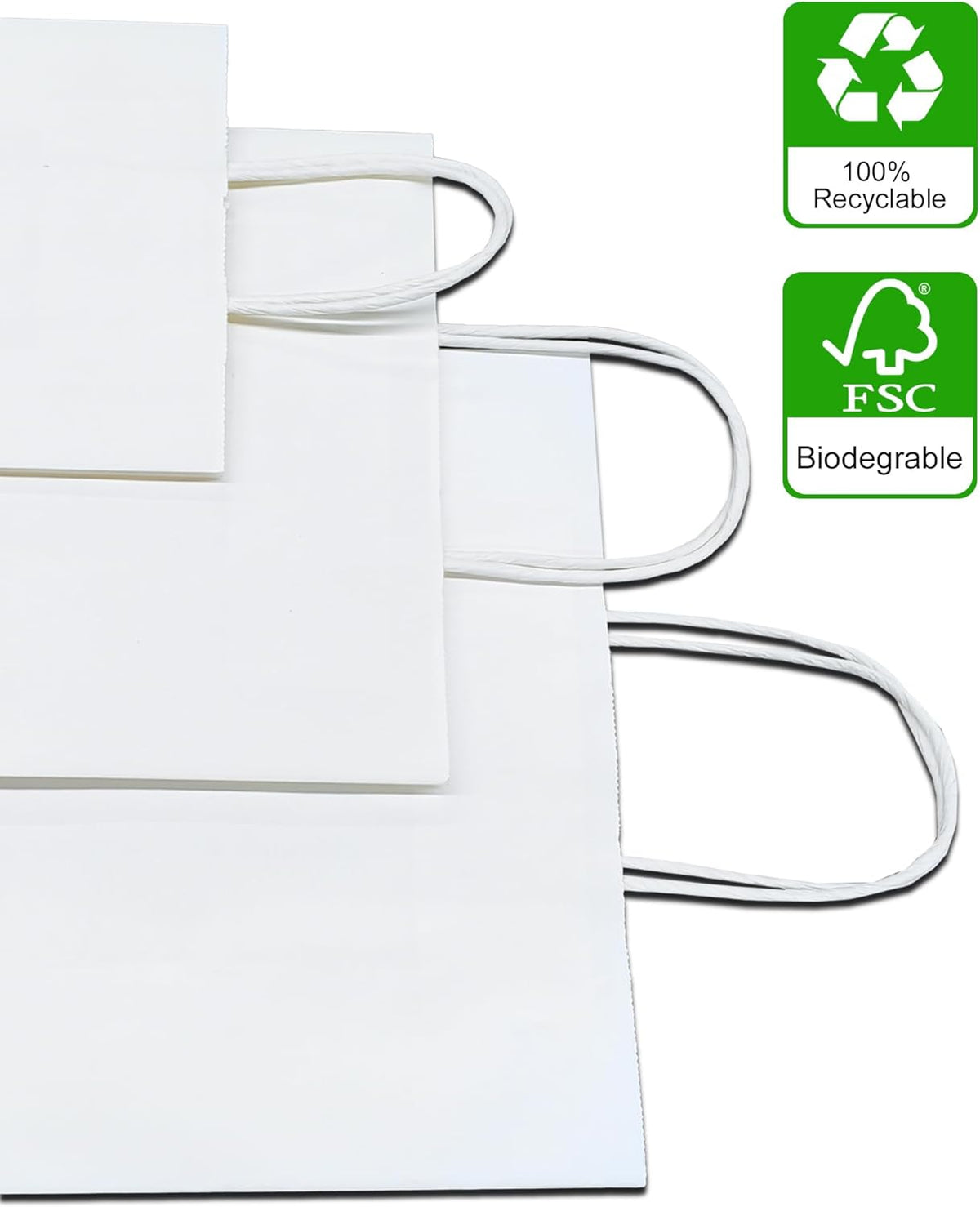 BAG BOX 50 Pack 5.9x3.1x8.25 Inch White Gift Bags with Handles,Bulk Kraft Paper Bags for Shopping