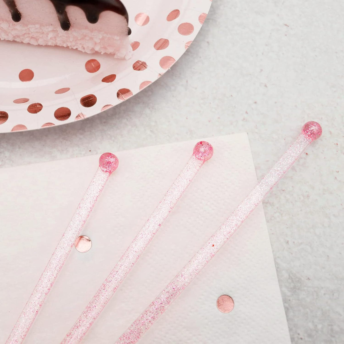 100-PCS Pink Glitter Plastic Swizzle Sticks, Crystal Cake Pops, Cocktail Coffee Drink Stirrers
