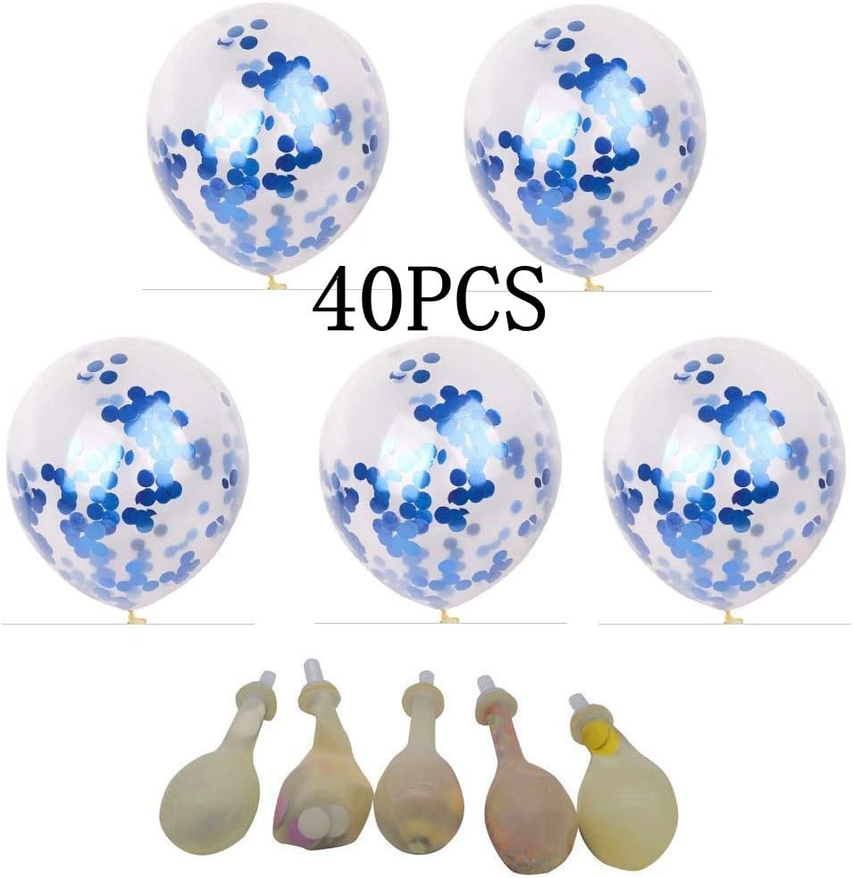Blue Confetti Balloons 40 pack, 12 inch Transparent Party Balloons with Confetti for Graduation