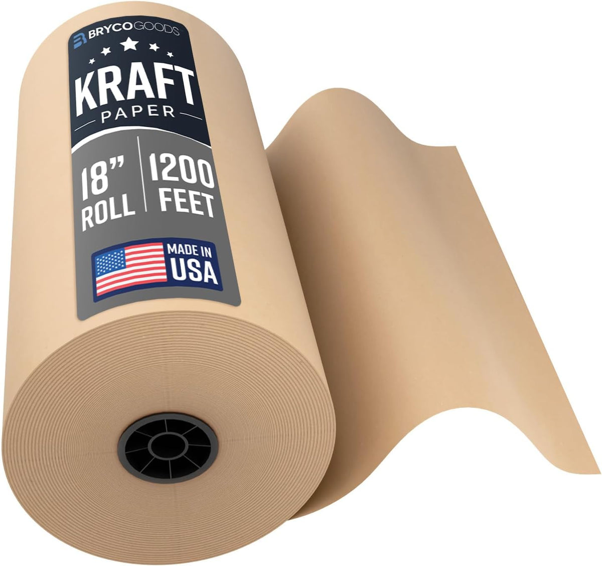 Bryco Goods Brown Kraft Paper Roll - 18" x 1200' (14,400") - Made in USA - Ideal for Gift Wrapping