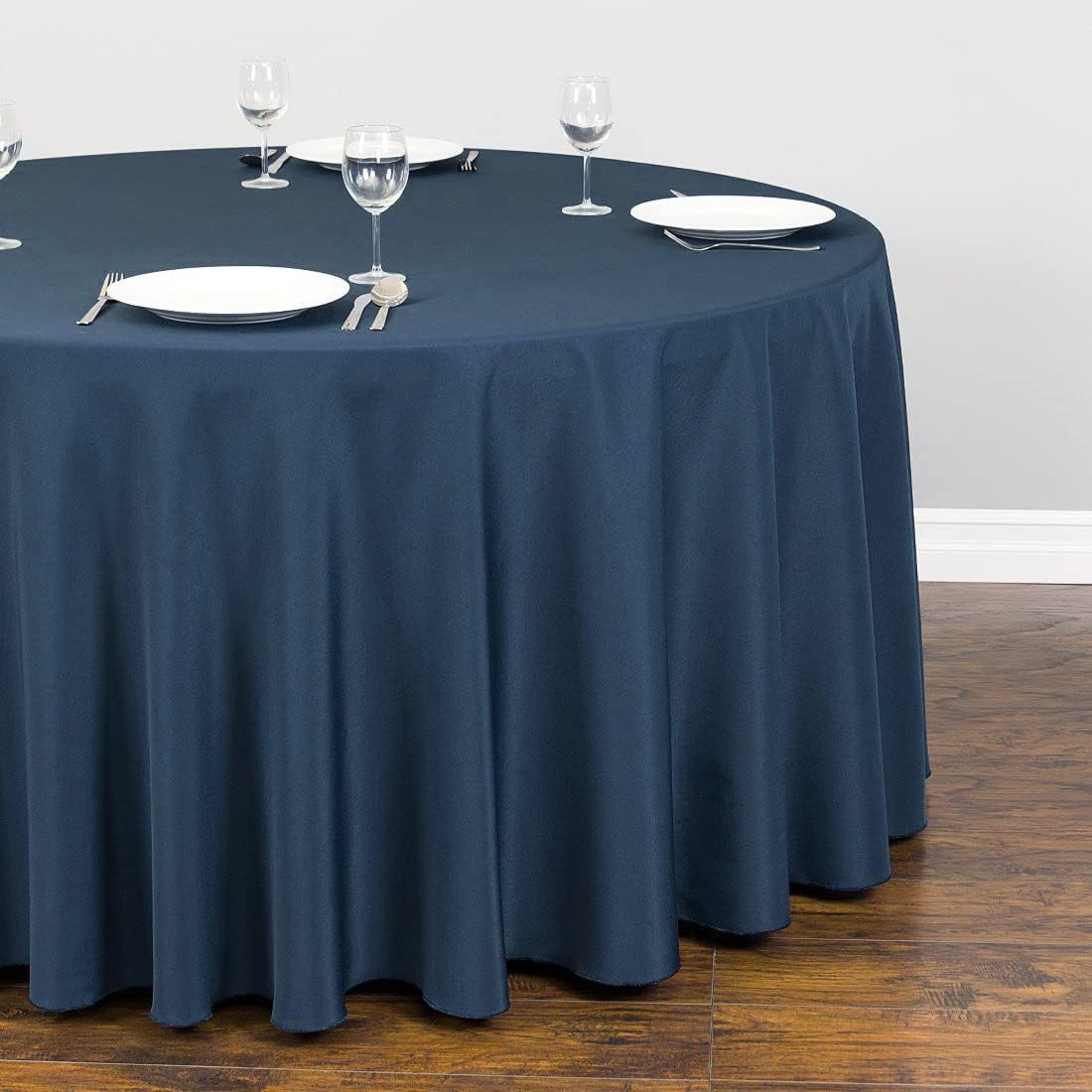 LTC LINENS 10 Pack 120 Inch Round Tablecloth Navy Blue - Bulk for 60 Inch Round Table Floor Length