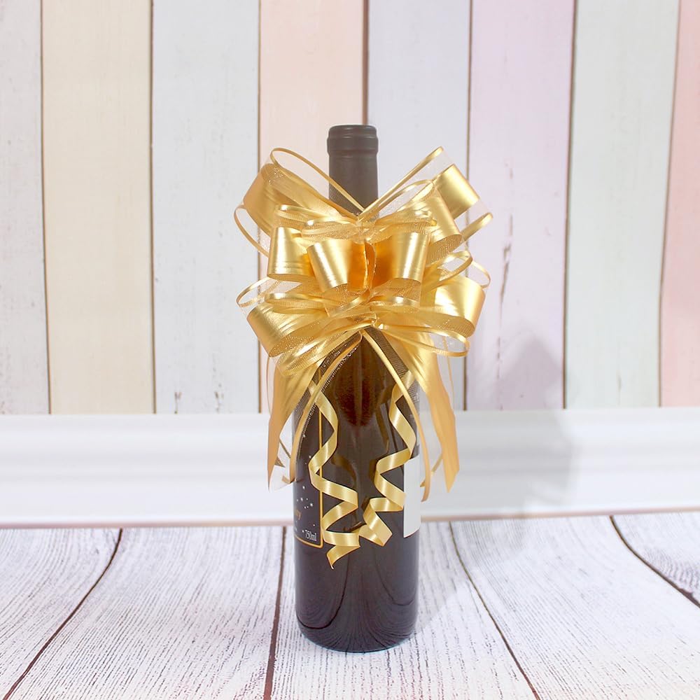 WEWILUCK Bows for Gift Wrapping, Gold Bows for Gifts, Presents, Gift Baskets, Large Bow for
