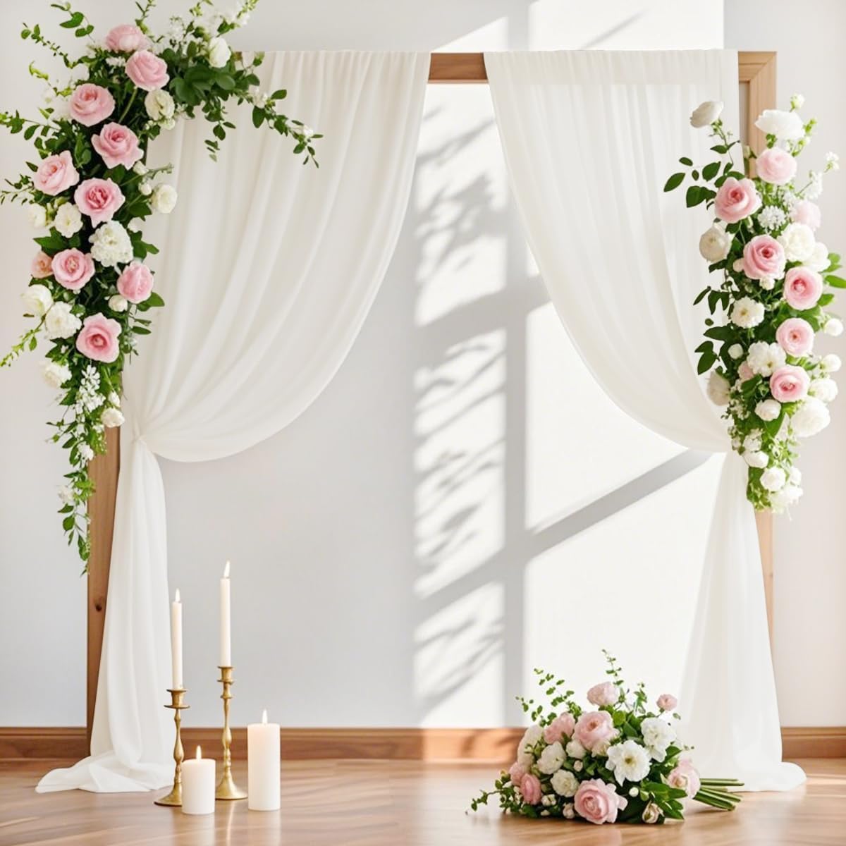 MLMW Wedding Arch Draping Fabric 1 Panel 29" x 20Ft Ivory Sheer Wedding Arch Backdrop Drapes