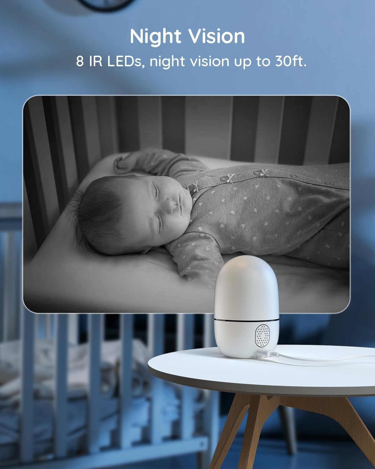 virtavo XD1 Indoor Security WiFi Camera, No Subscription Required, Dual-Lens 360° PTZ Baby Monitor