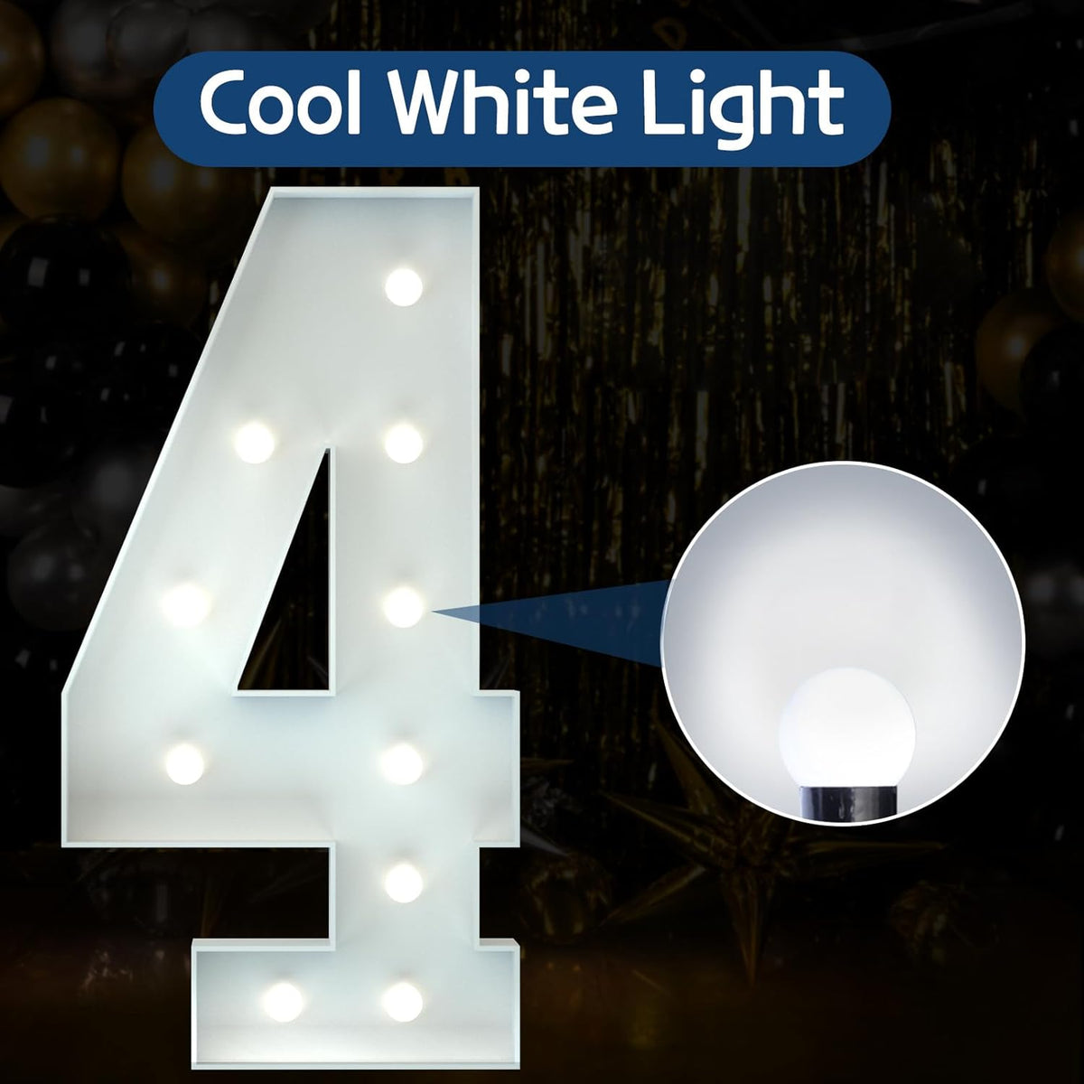 Marquee Numbers 4 Feet Tall Big Light Up Numbers 4 Year Old 14th 40th Birthday Decorations Girl Boy