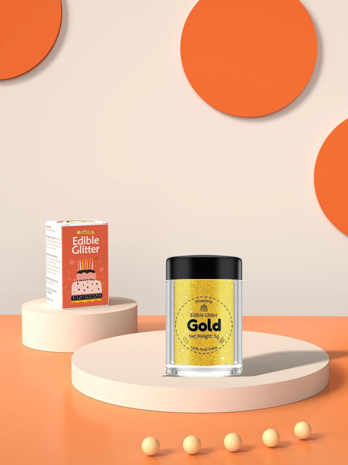 Shanlinly Gold Edible Glitter for Cakes Drinks - Food Grade 5g Shimmer Luster Glitter Dust Edible