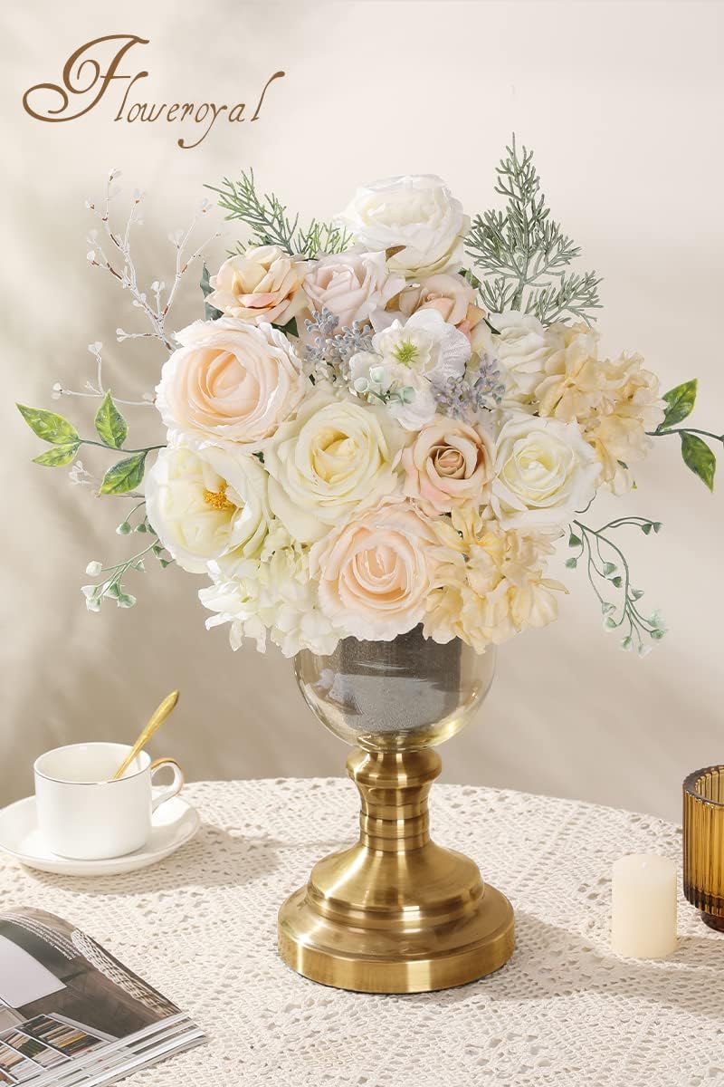 Floweroyal Artificial Flowers Combo White Flowers Mix Silk Flowers Dahlia Roses with Stems for DIY