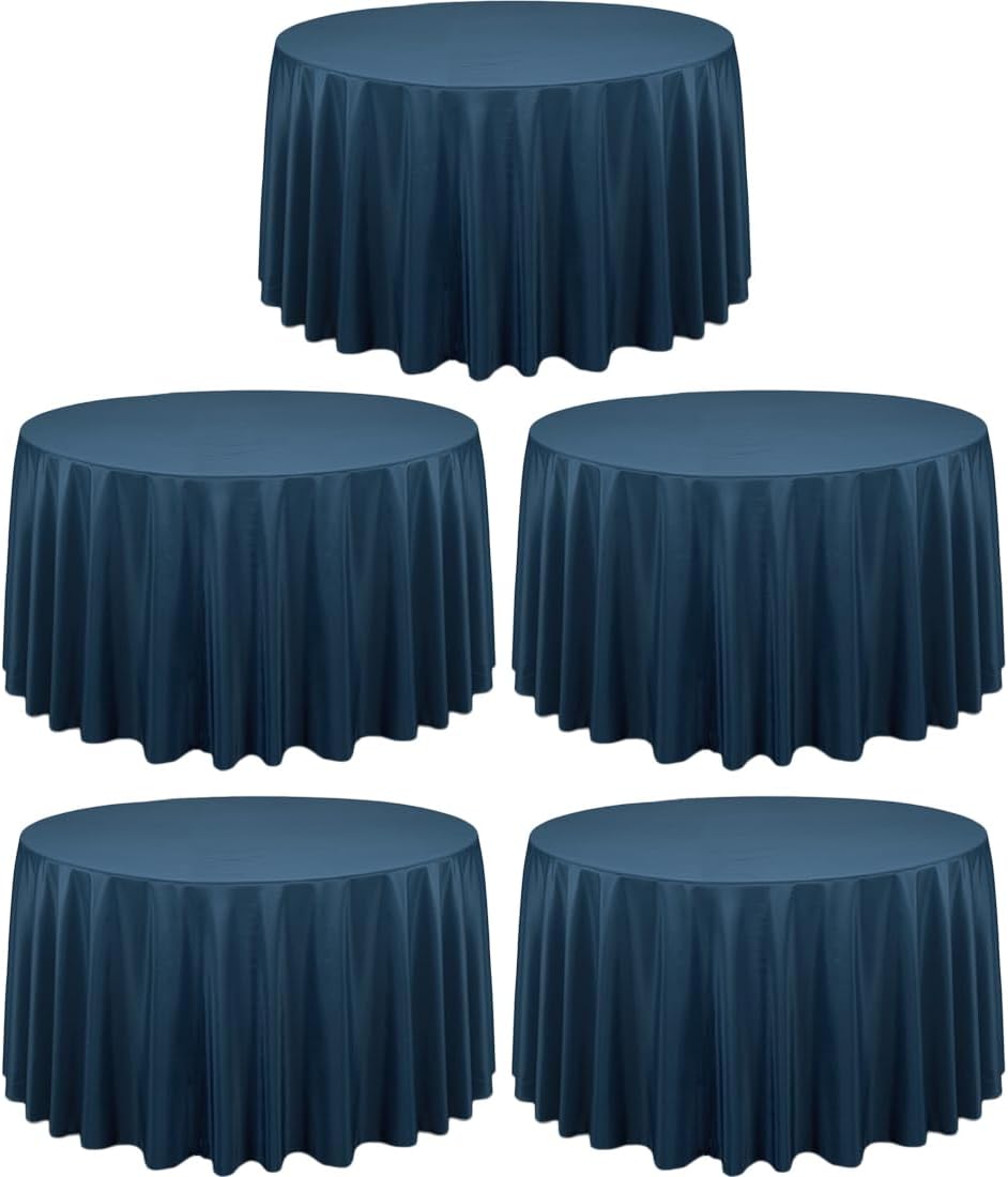 LTC LINENS 5 Pack 108 Inch Round Tablecloths Navy Blue - Great for 48 Inch Round Table Floor Length