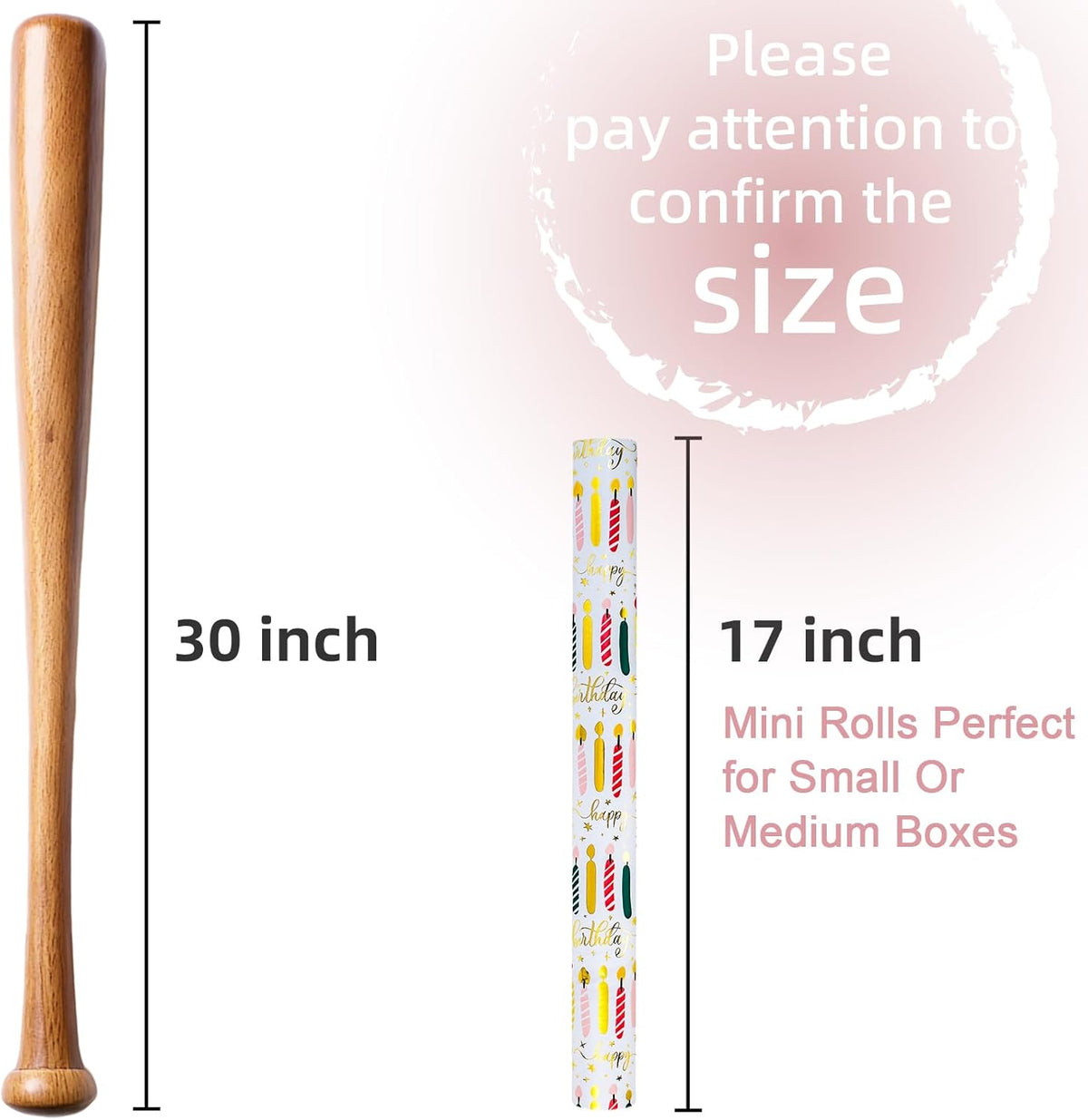 Yarcony Birthday Candle Wrapping Paper Roll - 17Inch X 33Feet - Elegant Rainbow Gold Foil Candles
