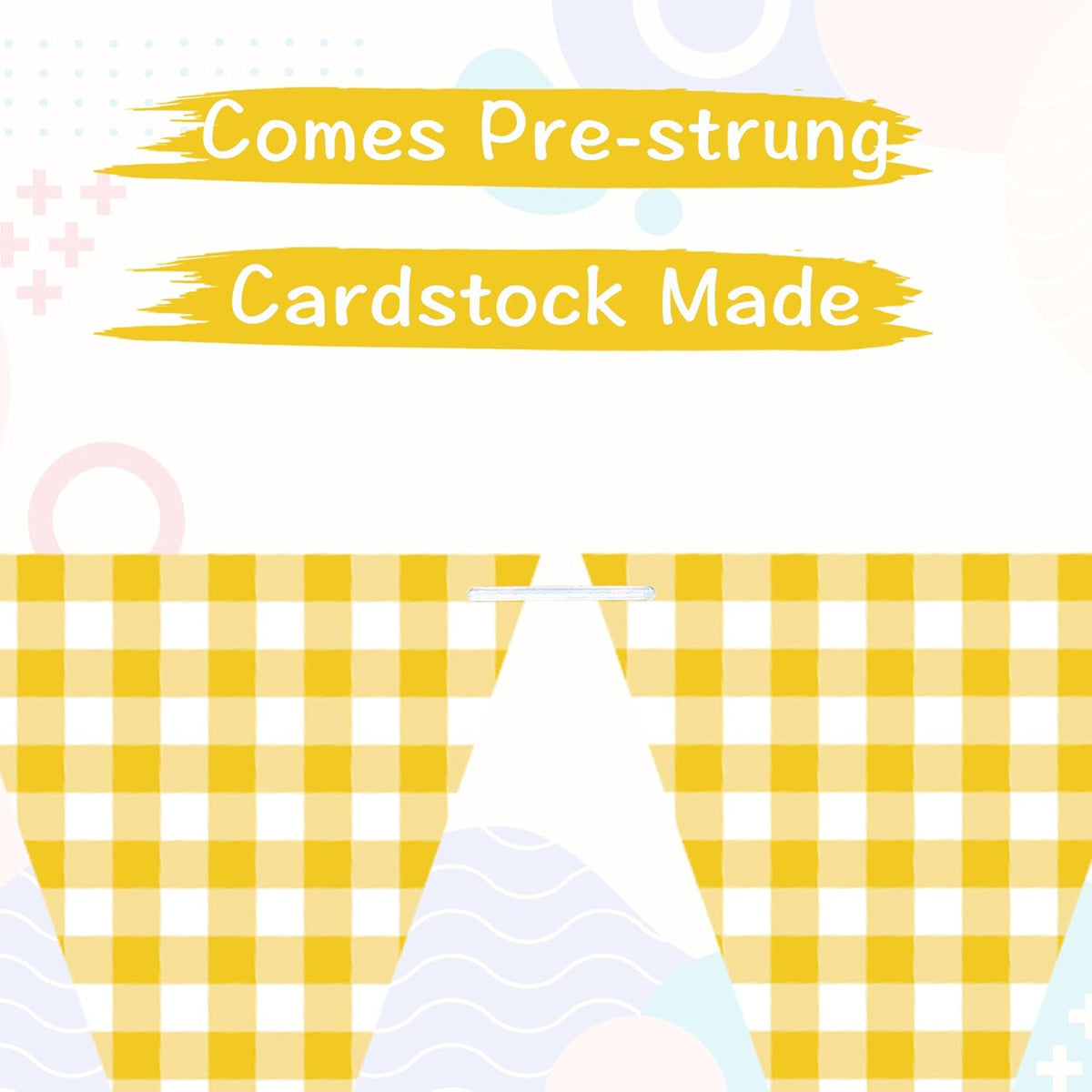 Yellow Gingham Banner for Picnic, BBQ Themed Party Decorations, Yellow and White Checkered Bunting