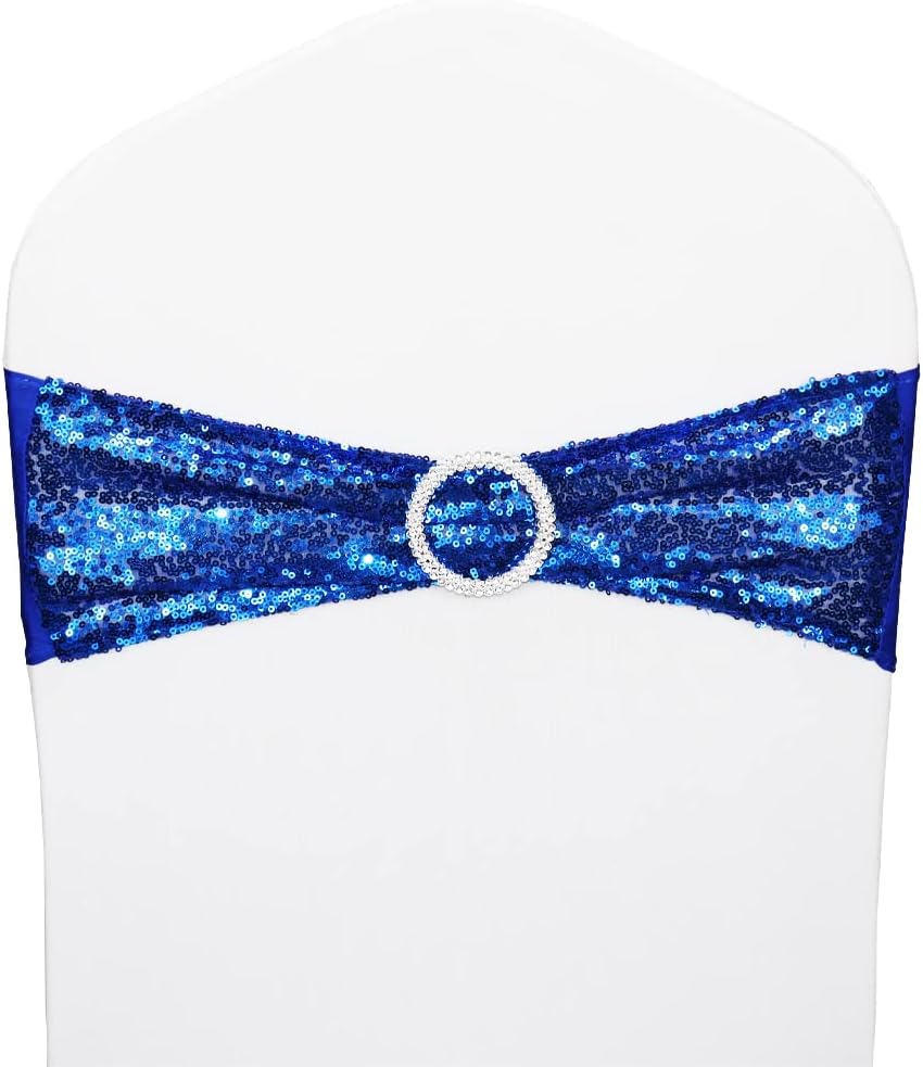 10 Pcs Chair Sashes Sequin Stretch Chair Bands Spandex Polyester Bows for Party Hotel Wedding
