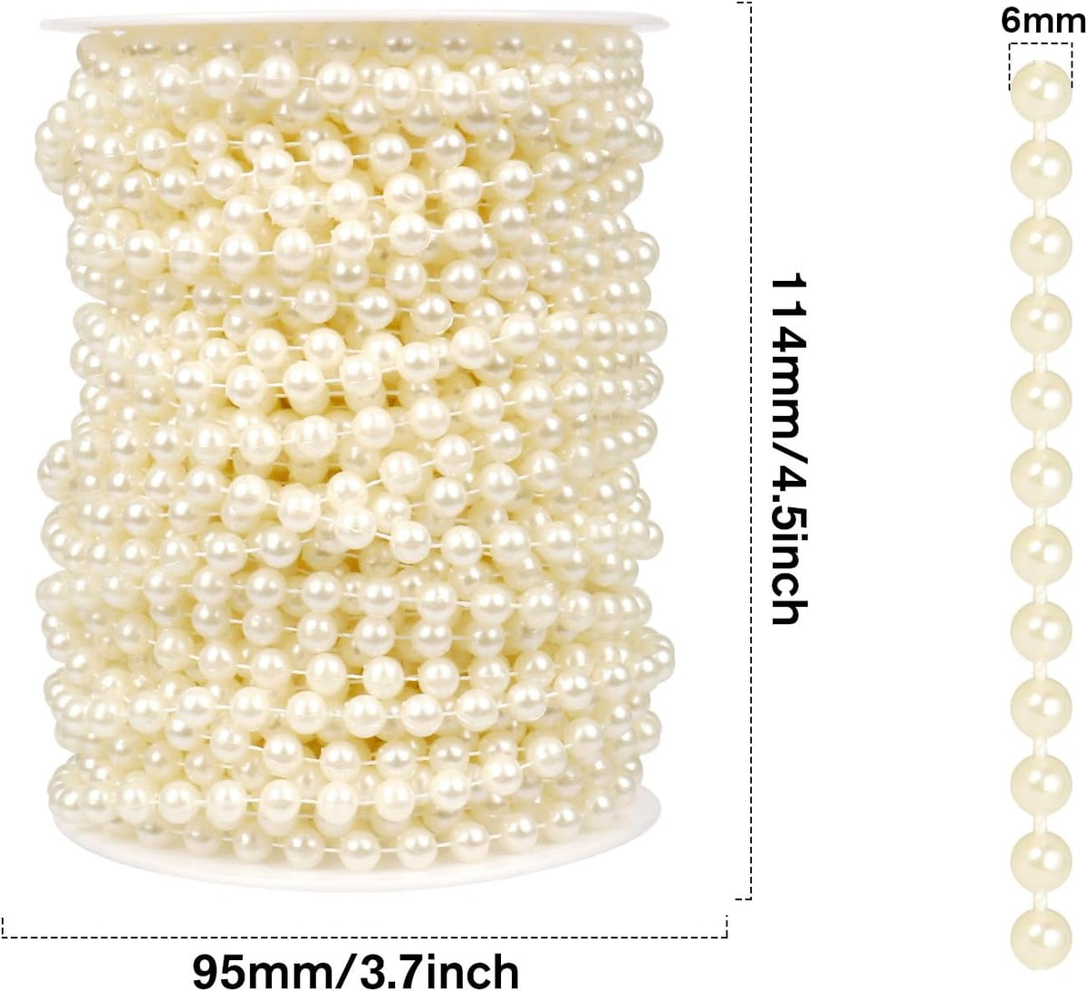 [76.7 Feet] Pearl Beads Garland, 6MM 25.5 Yards Faux Pearl Beads String Roll Bulk for DIY Craft