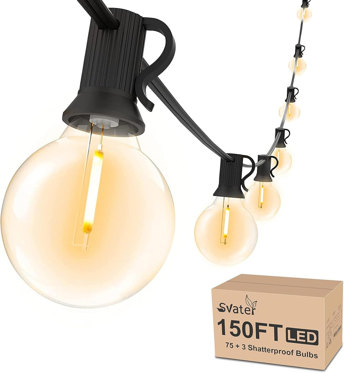 Svater Outdoor String Lights 150 FT, Patio Light with 78 Shatterproof LED Bulbs, Outside Plastic