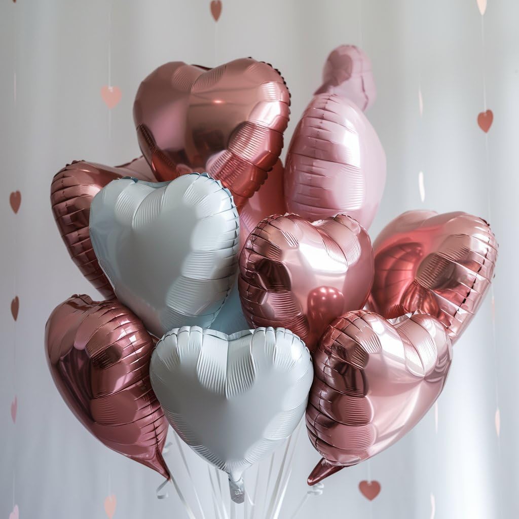 Pink White Heart Balloons, 18 Inch Baby Pink and White Heart Shape Balloon, 12PCS Helium Love Foil