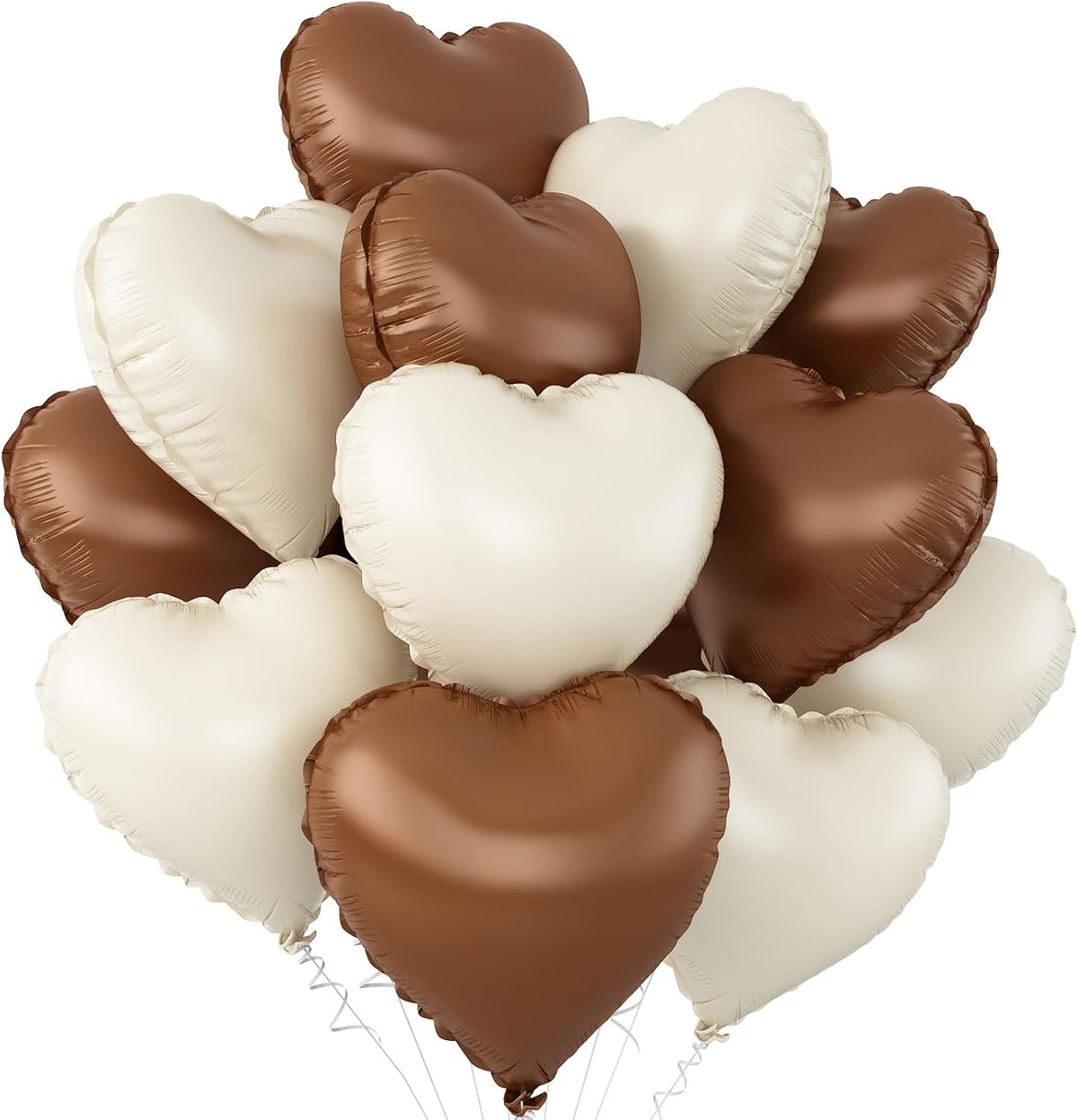 Sand White Brown Heart Balloons,12Pcs 18Inch Cream White Coffee Brown Heart Shaped Foil Helium