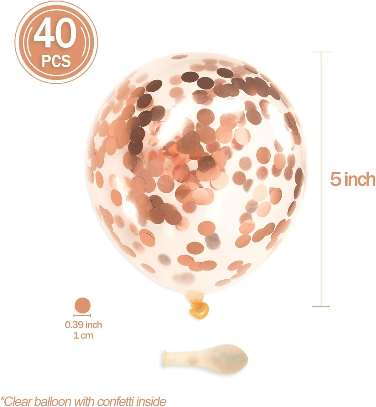 Rose Gold Confetti Balloons, 40 Pcs 5 Inch Clear Balloons with Confetti Inside for Birthday Party
