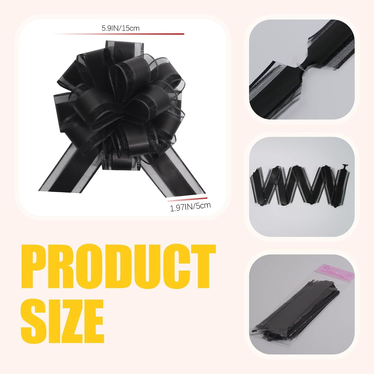 12 PCS 6 Inch Large Pull Organza Black Bows - Perfect for Gift Wrapping, Wedding Decor, Car Bows