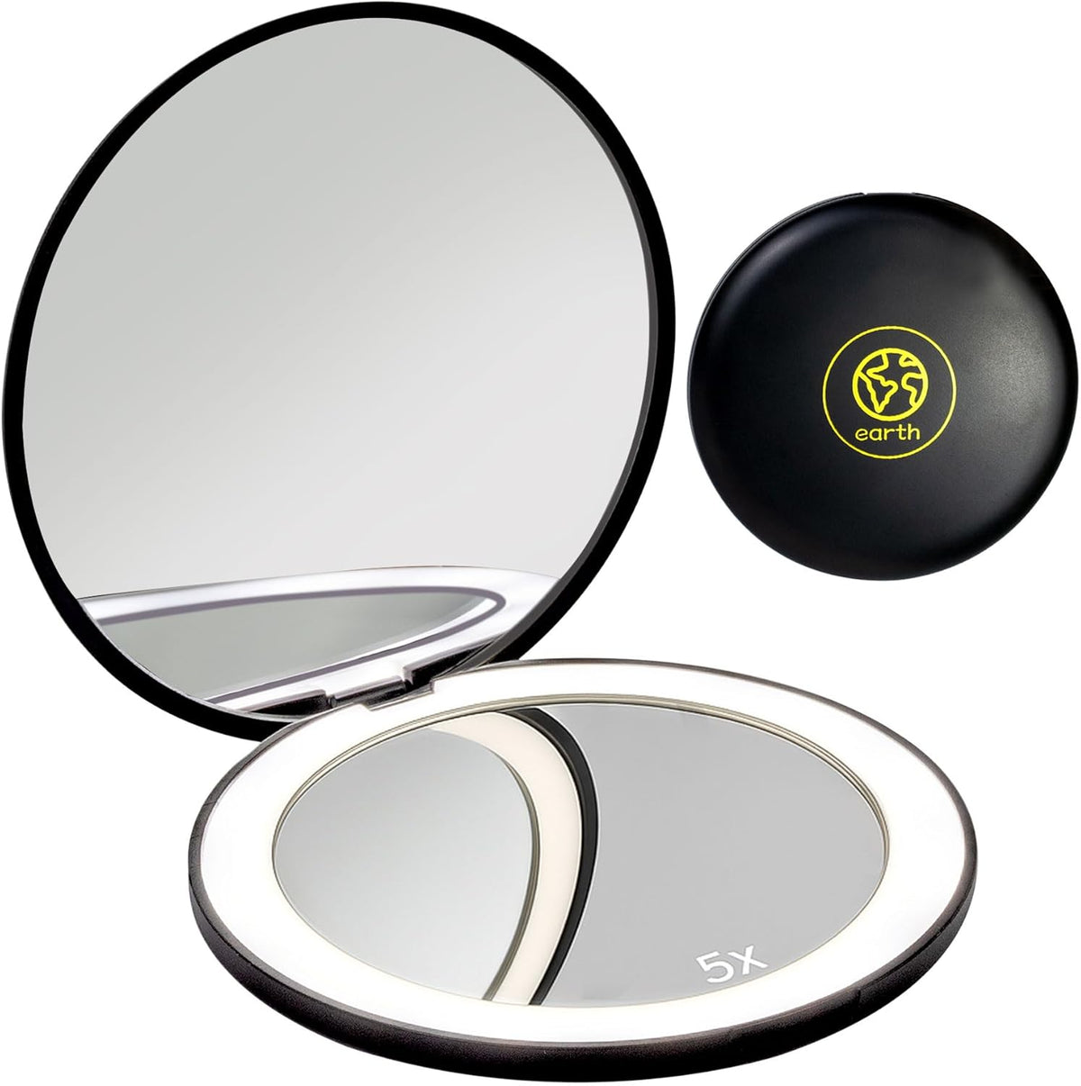 LanJo Lighted Compact Mirror with 1X/5X Magnification, Stepless Dimming & 3 Adjustable Light