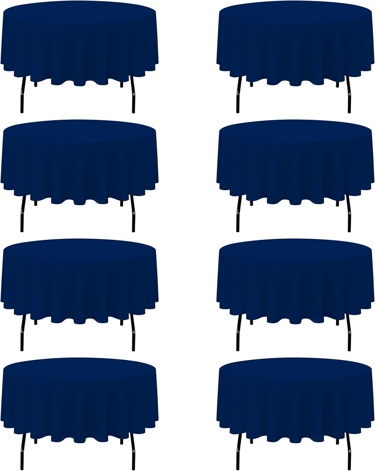 BRILLMAX 8 Pack Navy Blue Round Tablecloths 90 Inch - Circle Bulk Linen Polyester Fabric Washable