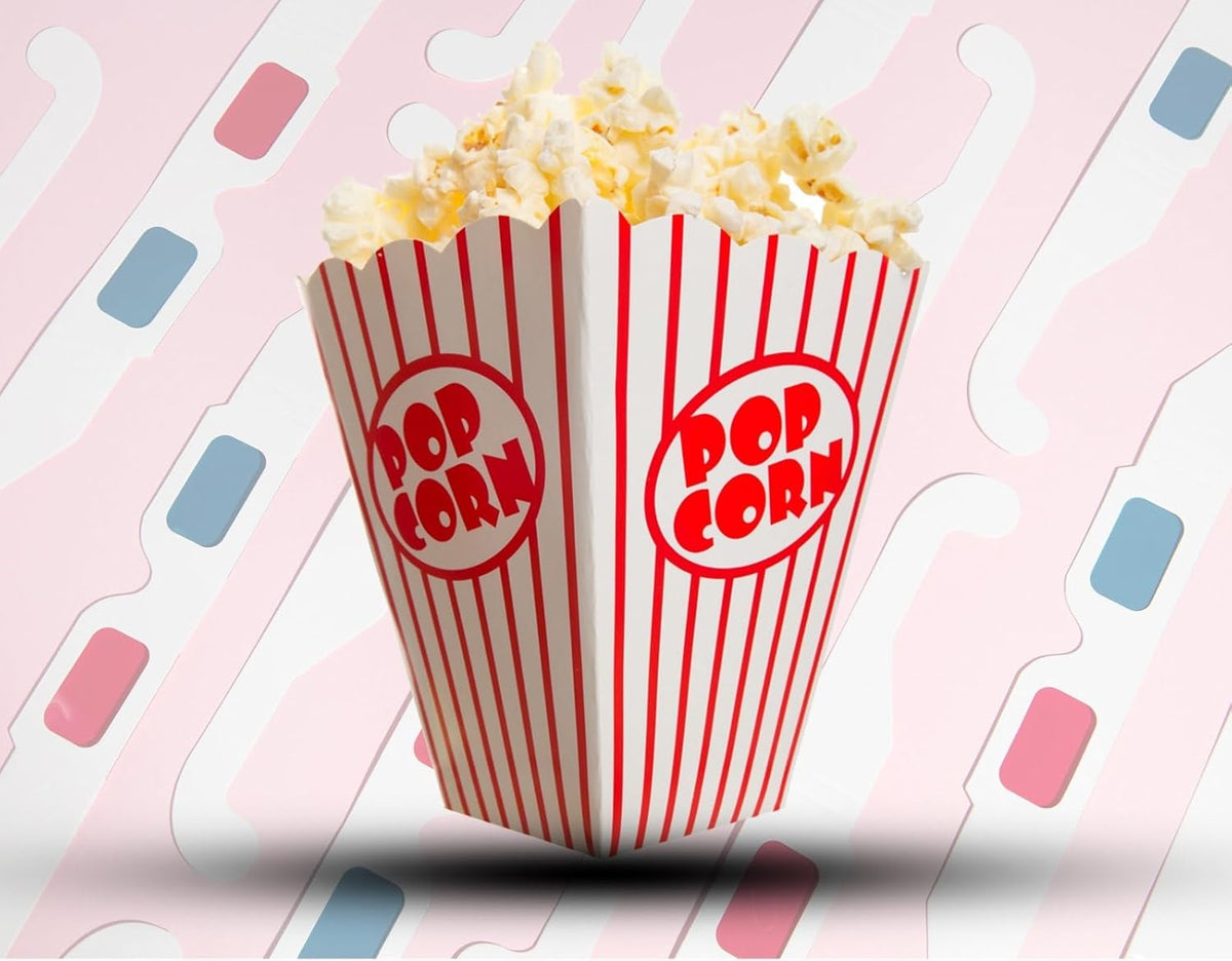 25 Pack Popcorn Boxes Movie Night Popcorn Bags for Party Red and White Popcorn Bags for Popcorn