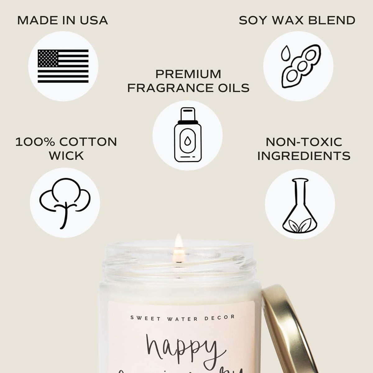 Sweet Water Decor Happy Anniversary Candle - Scented Candle for Home - 9oz Clear Jar with 40 Hour
