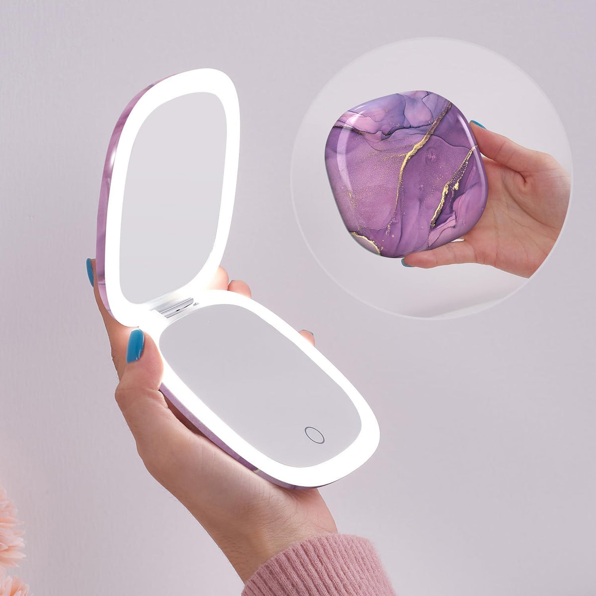 Mocado Compact LED Travel Makeup Mirror - 4 Inches 1X/10X Magnification Travel Mirror with Light