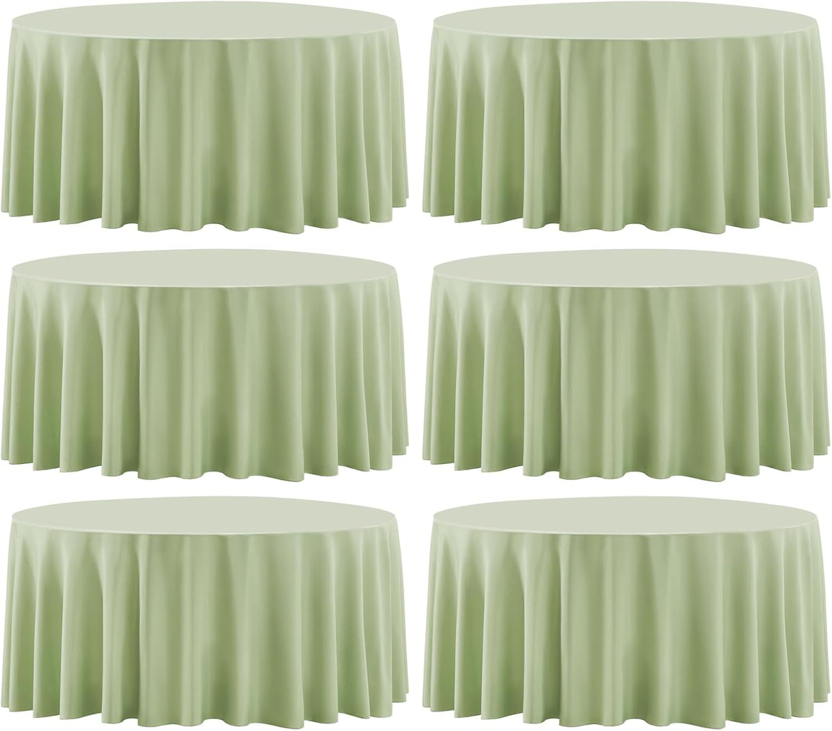 Round Tablecloth 132 Inch 6 Pack Sage Green Tablecloths Washable Decorative Linen Polyester Table