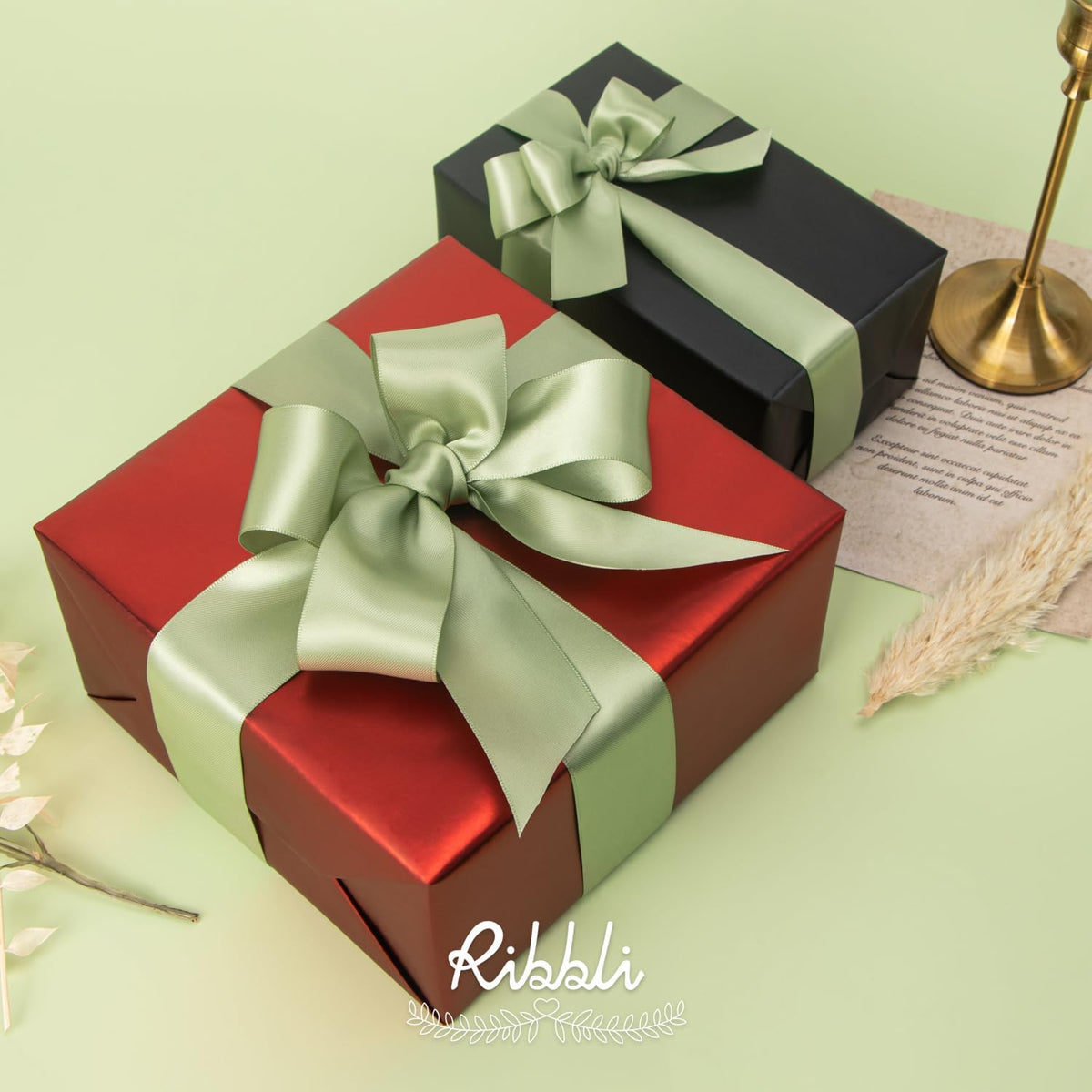 Ribbli Dusty Sage Satin Ribbon Double Faced Satin 1-1/2 Inch x Continuous 25 Yards-Sage Green