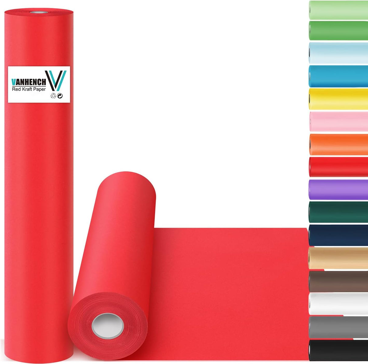 Vanhench Red Wrapping Paper Roll 17.5" x 760" (63') for Women Men Kids Girls, Solid Color Art Kraft