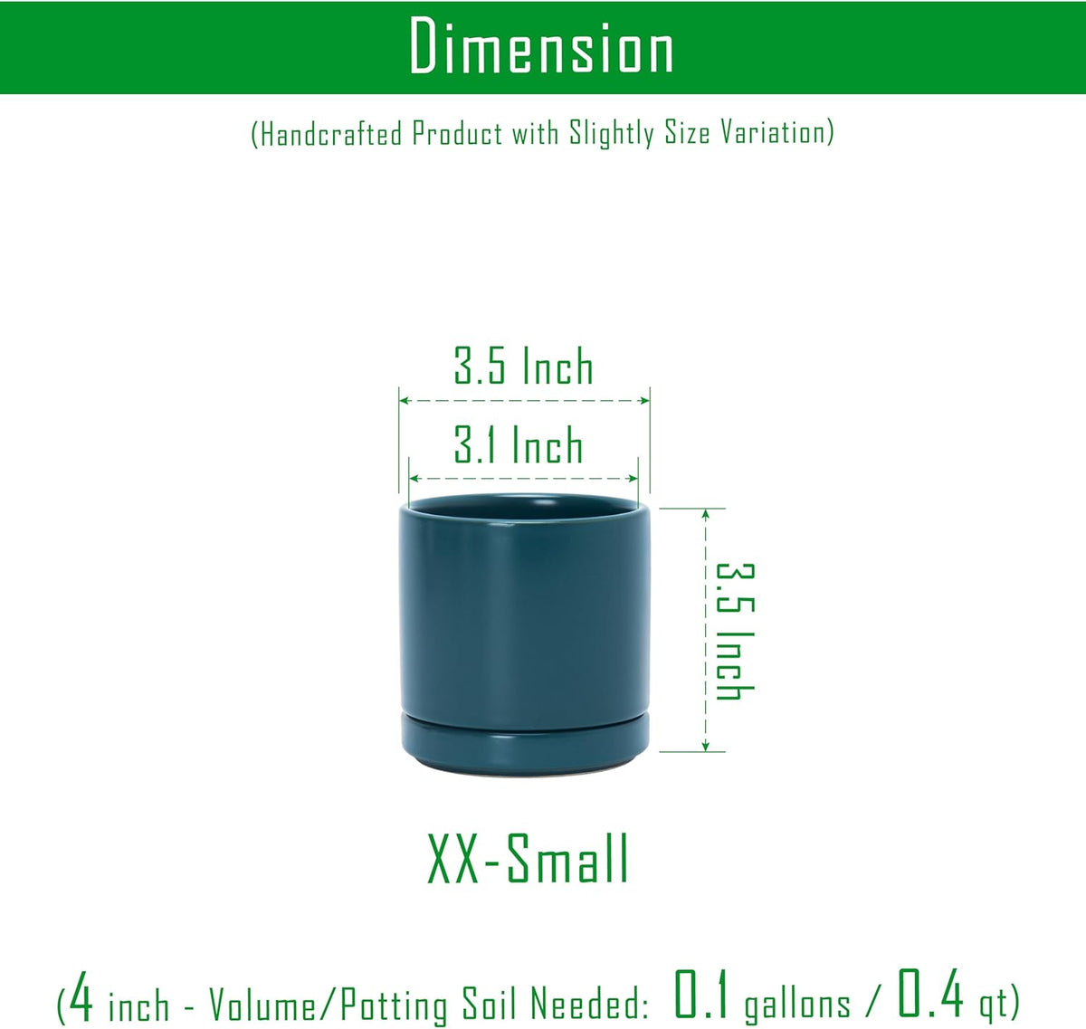 D'vine Dev Set of 4 Small Ceramic Plant Pots, 3.5 Inch Succulent Planter Pot for Plants with