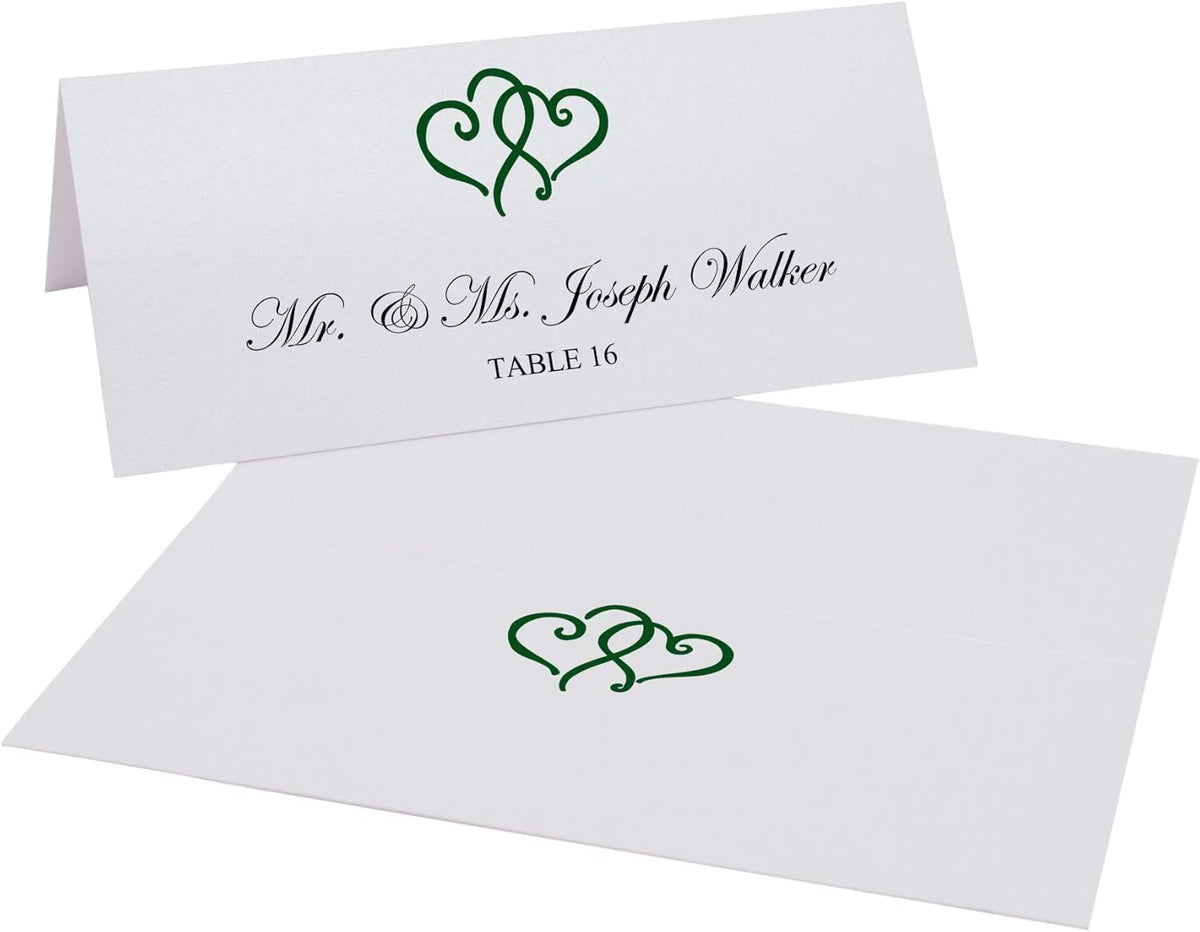 Linked Hearts Printable Place Cards, Hunter Green (Choose Color), Set of 60 (10 Sheets), Laser &