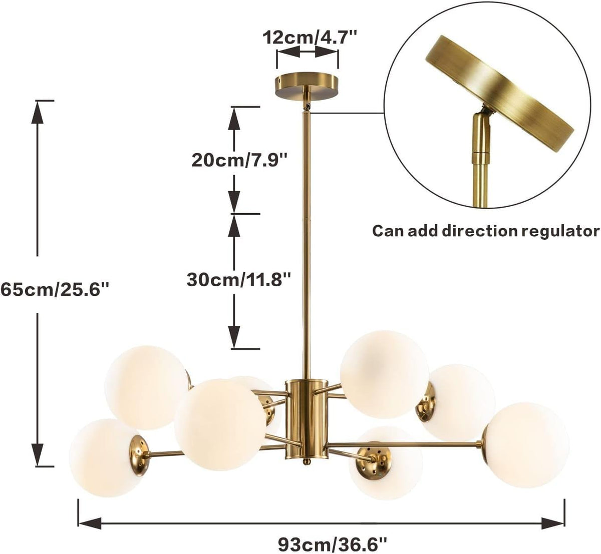 KCO Lighting 8-Light Glass Sputnik Chandelier Light Modern Gold Chandeliers Pendant Light Fixture