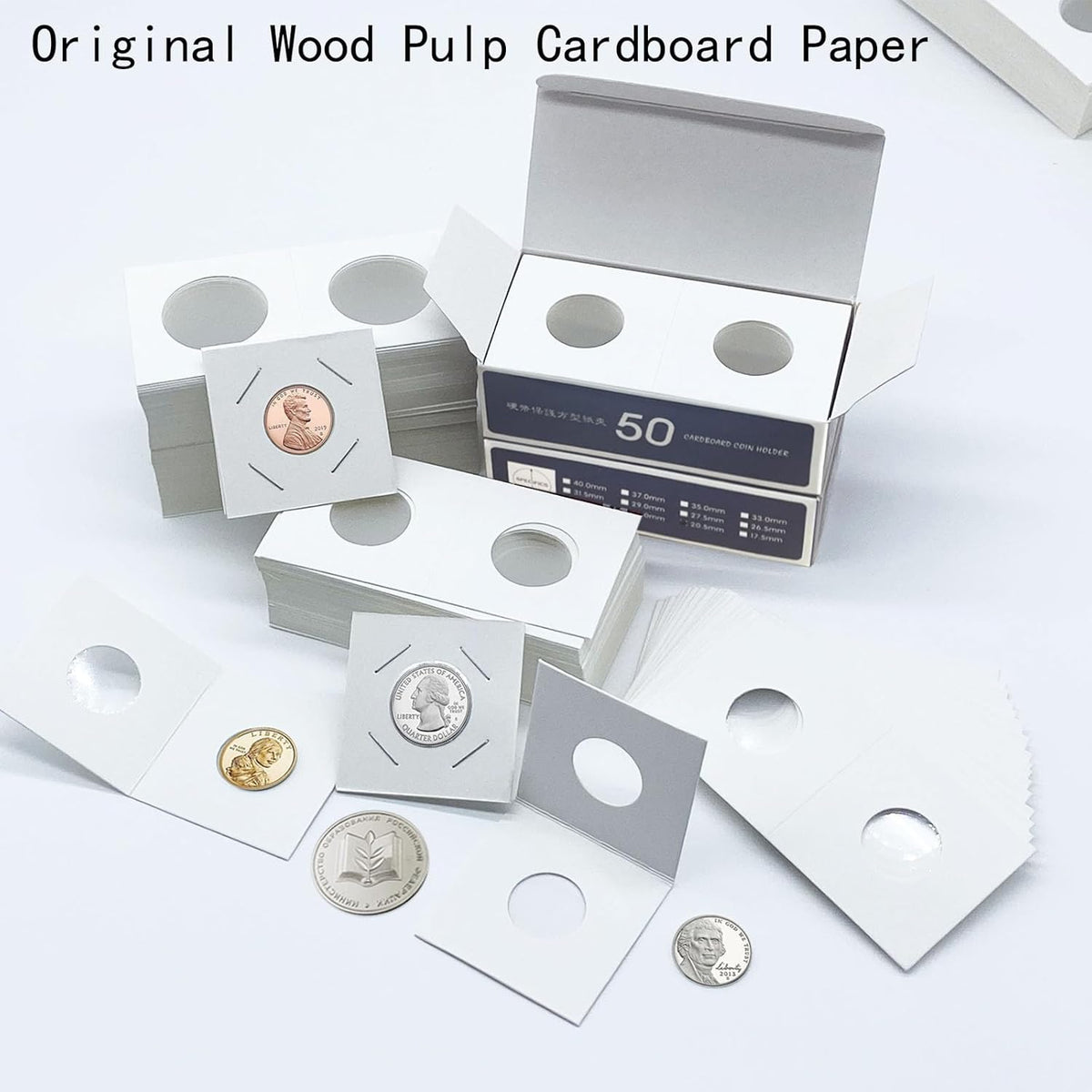 200 PCS Premium Cardboard Coin Flips 2 x 2 inch Coin Collection Supplies for Large Dollar, Mylar