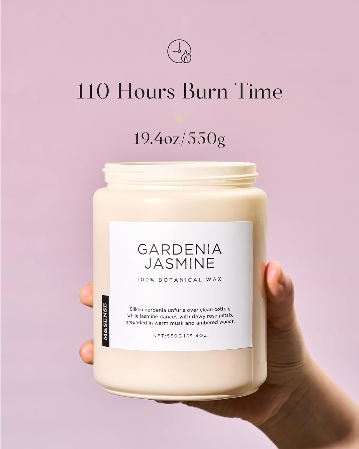 M&SENSE Gardenia Jasmine Scented Candle, 110 Hours Slow Burning Clean Non Toxic 19.4oz 2 Wicks