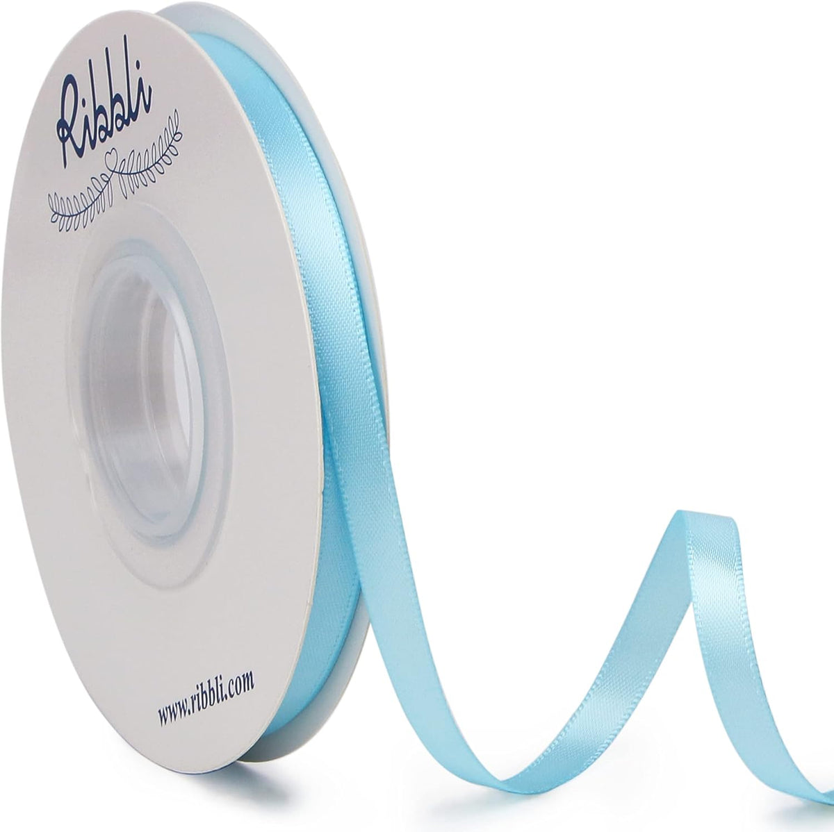 Ribbli Light Blue Baby Blue Double Faced Satin Ribbon,1/4” x Continuous 25 Yards,Use for Bows