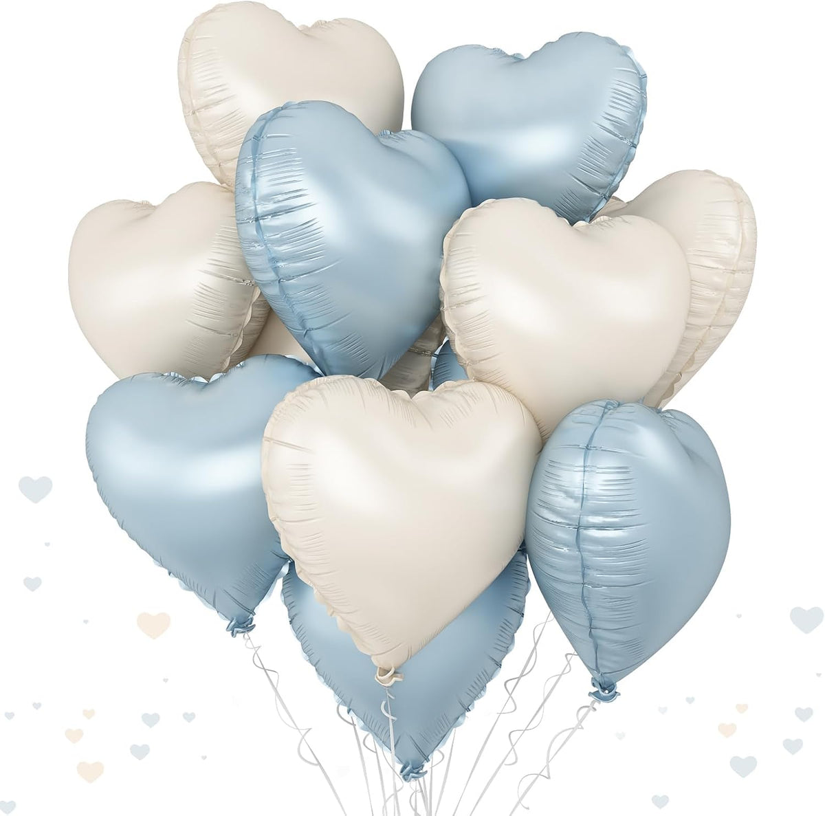 Blue White Heart Balloons, 18 Inch Baby Blue Cream Foil Heart Balloons, 10PCS Light Blue Nude Heart