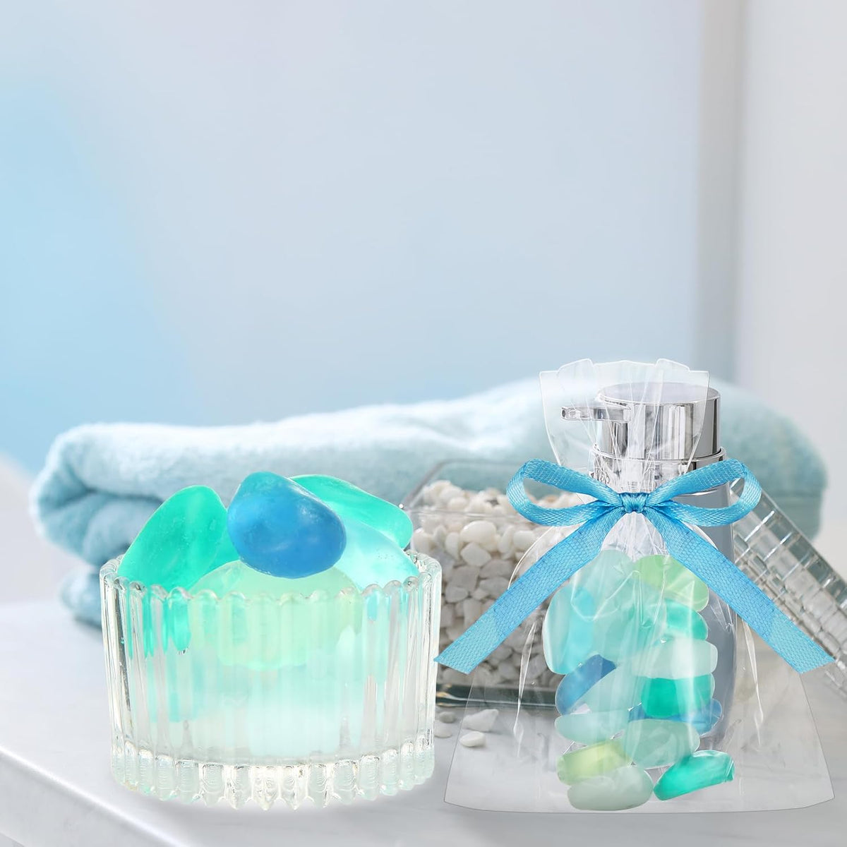 200g Sea Glass Soap Decor Seashell Decorative Soaps for Bathroom Home Decor Beach Wedding Nautical