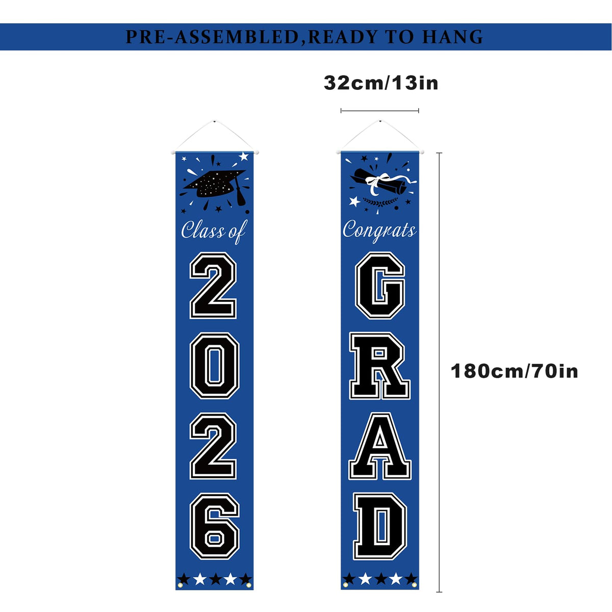 DAZONGE 2026 Graduation Decorations Blue, Congrats Grad Porch Banner for Any Schools or Grades 2026