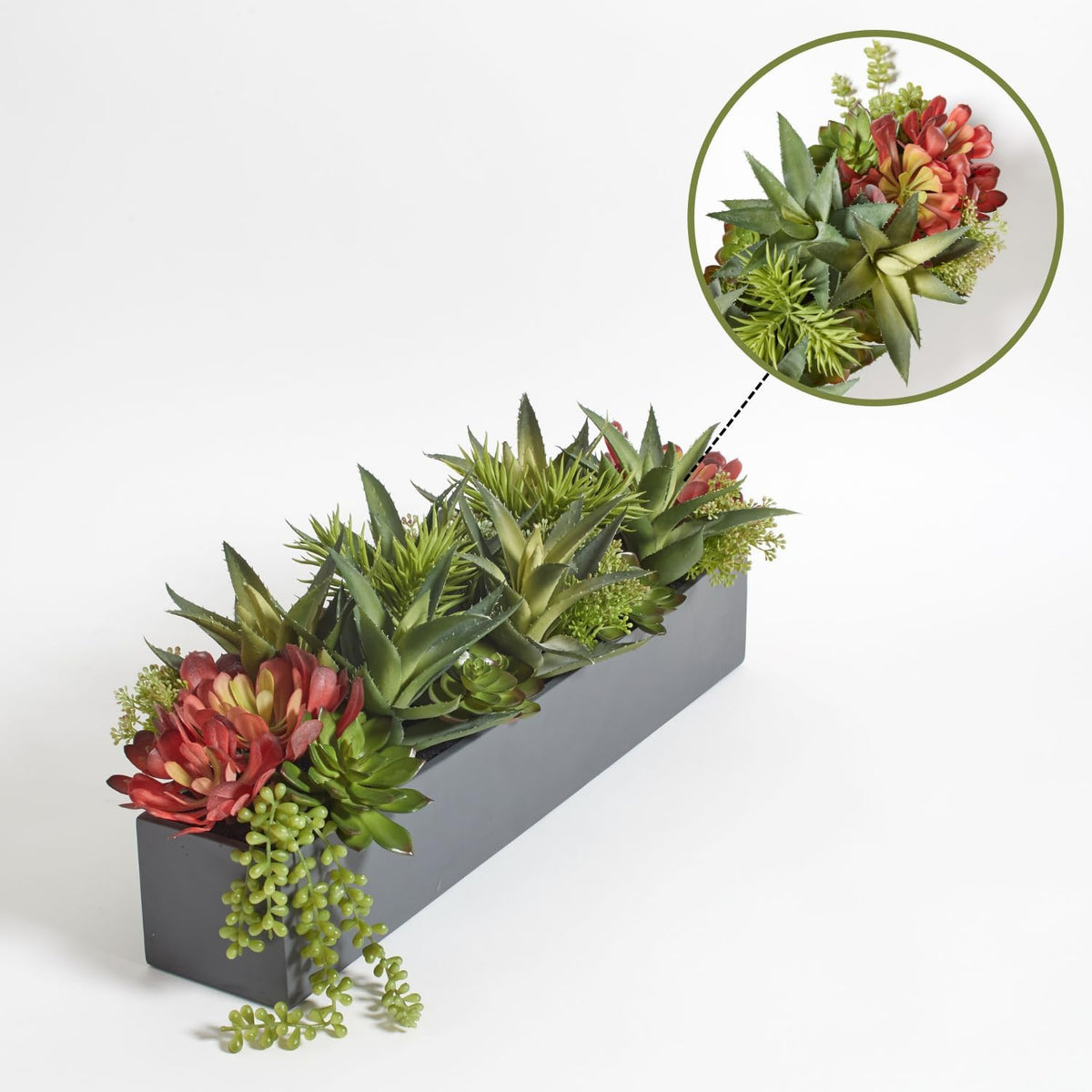 Oblong Faux Succulent Arrangement, Premium Artificial Indoor Plant Enhances Interior Design