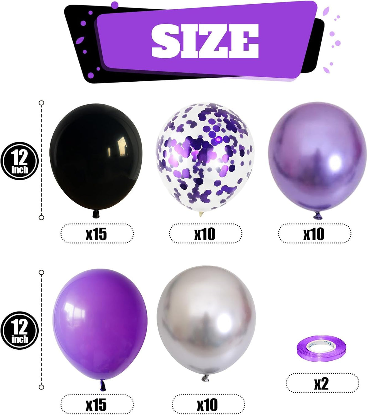 Purple and Black Balloons, 60 Packs 12 Inch Dark Purple Light Purple Black Balloons with Metallic