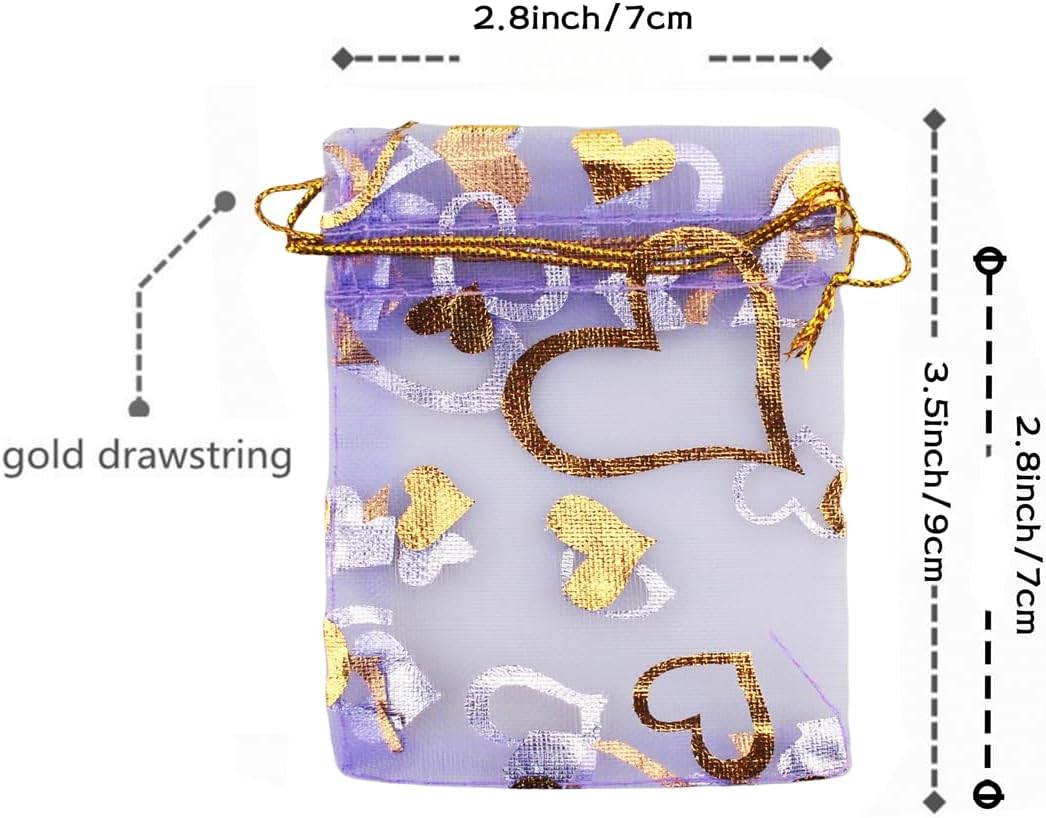 QIANHAILIZZ 100 Pack 2.8 x 3.5 Inch Flower Heart Organza Jewelry Gift Pouch Candy Pouch Drawstring