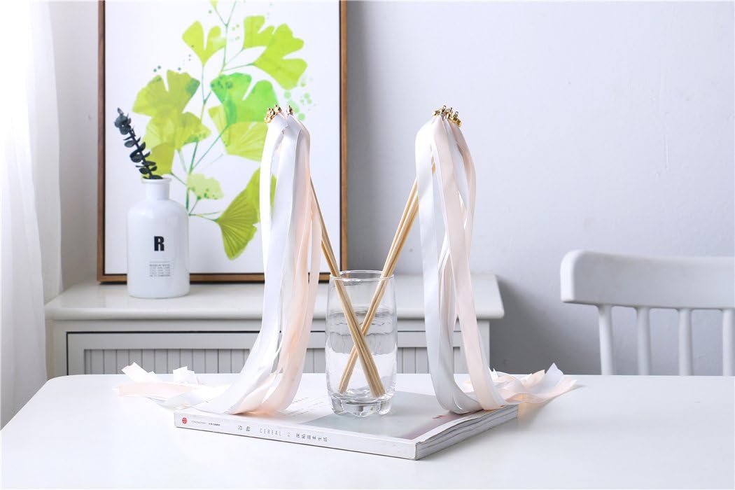 30pcs Ribbon Stick Wands Party Streamers Wedding Party Activities (Peach)