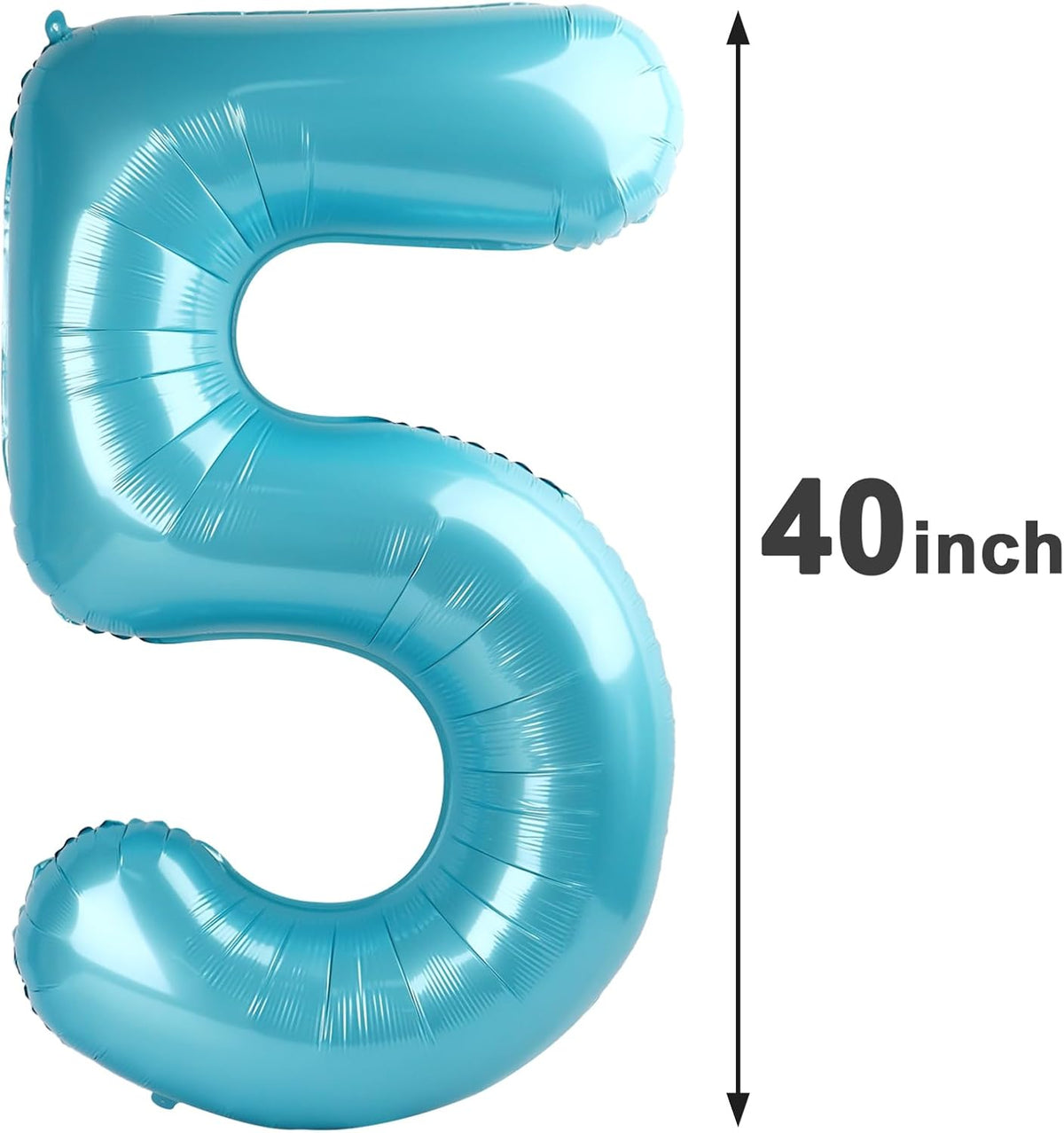 Pearl Blue 5 Number Balloon, 40 Inch Large Number 5 Birthday Balloon, Five 5th 15 25 35 50 55