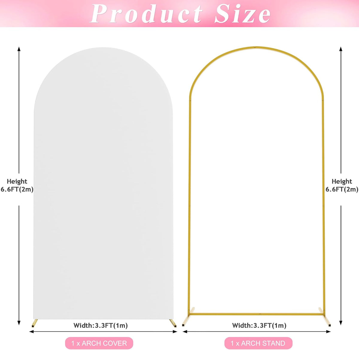 Wokceer 6.6 FT Wedding Backdrop Arch Stand and White Arch Cover, Metal Arch Stand with Arch Stand