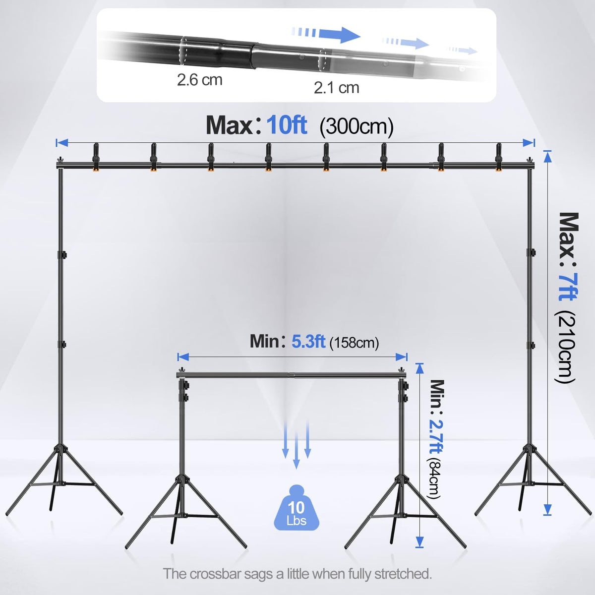 EMART Backdrop Stand 10x7ft(WxH) Photo Studio Adjustable Background Stand Support kit with 2