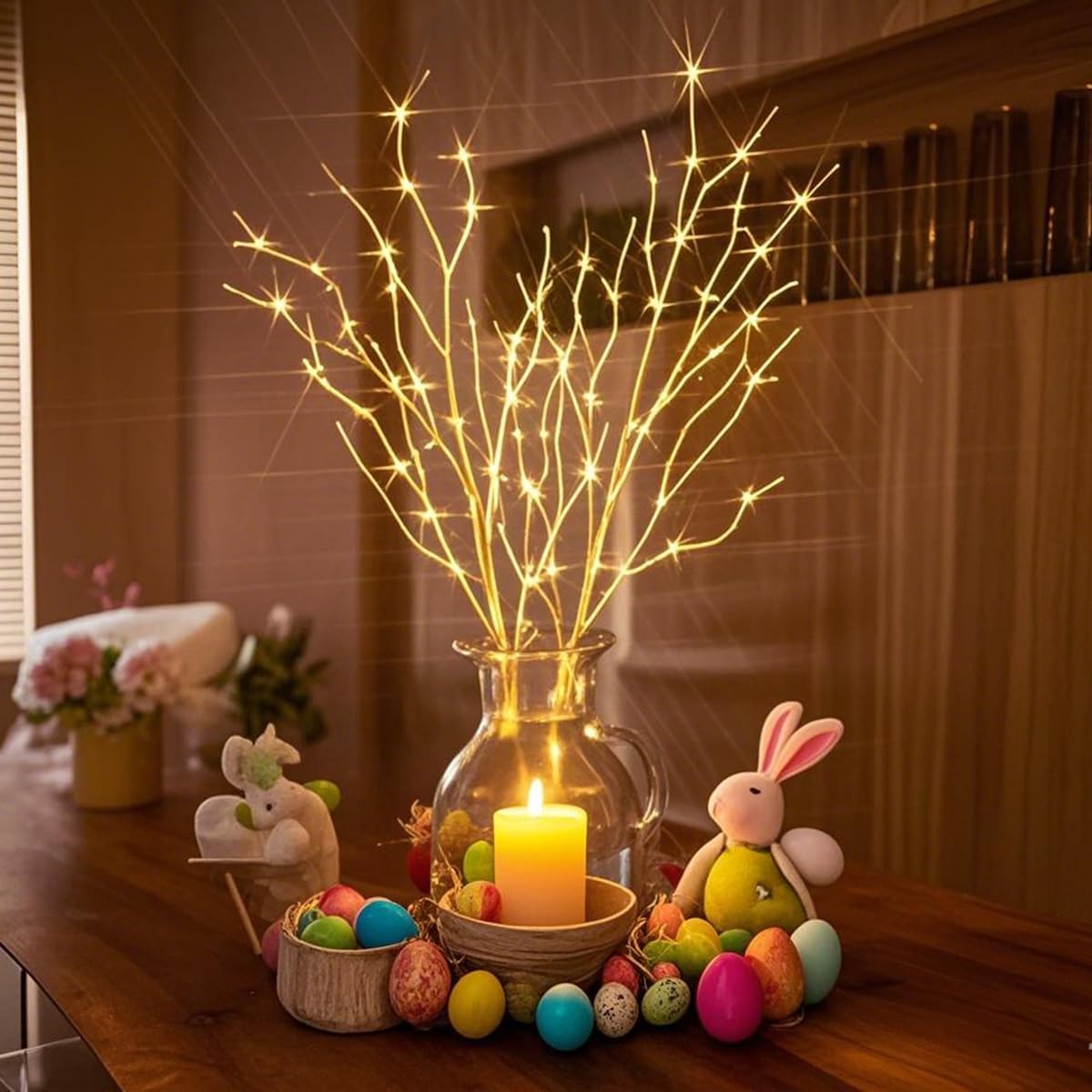Fudios Birch Branch Lights with Timer for vase 100 LED Lighted Willow Twig 32IN Tall Battery