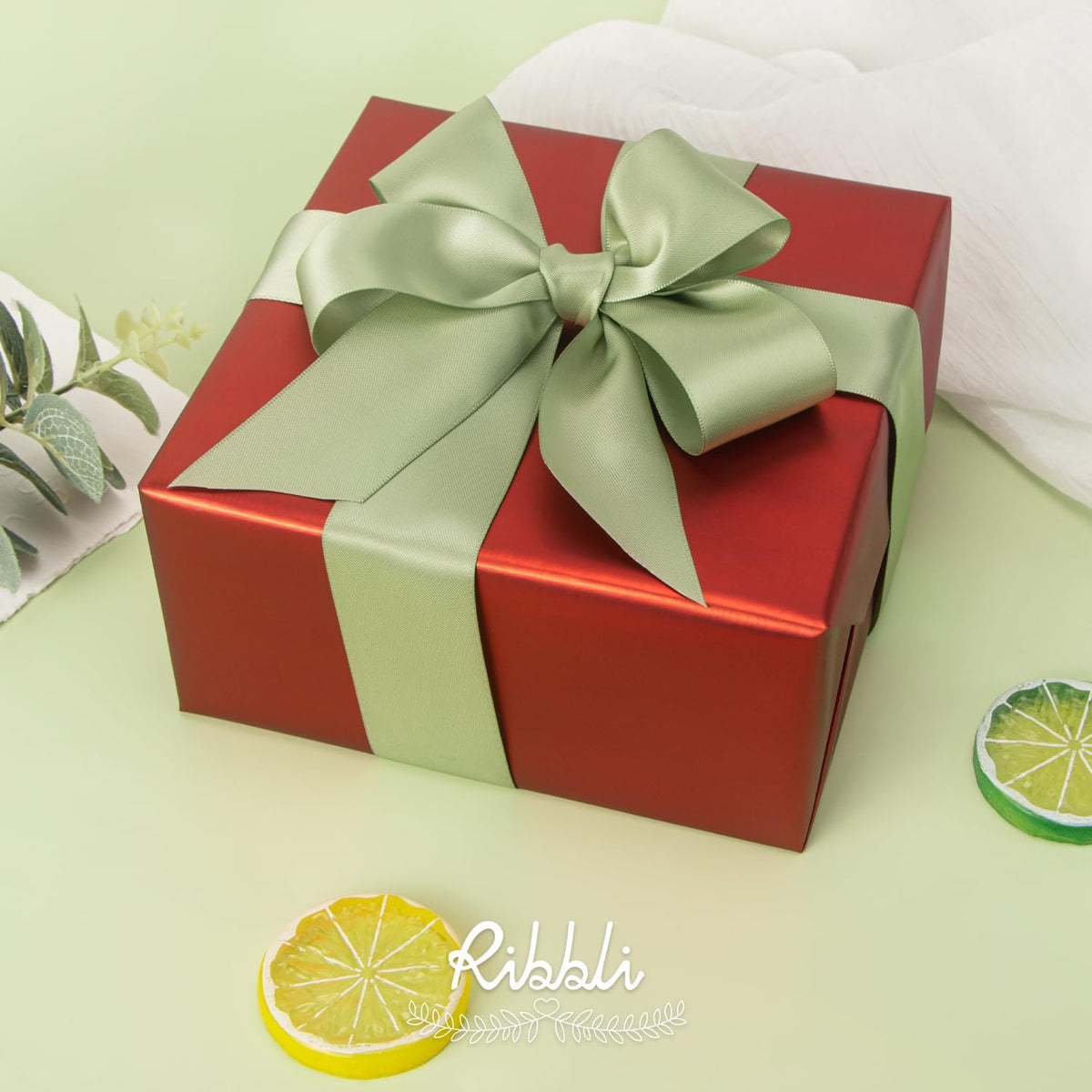 Ribbli Dusty Sage Satin Ribbon Double Faced Satin 1-1/2 Inch x Continuous 25 Yards-Sage Green