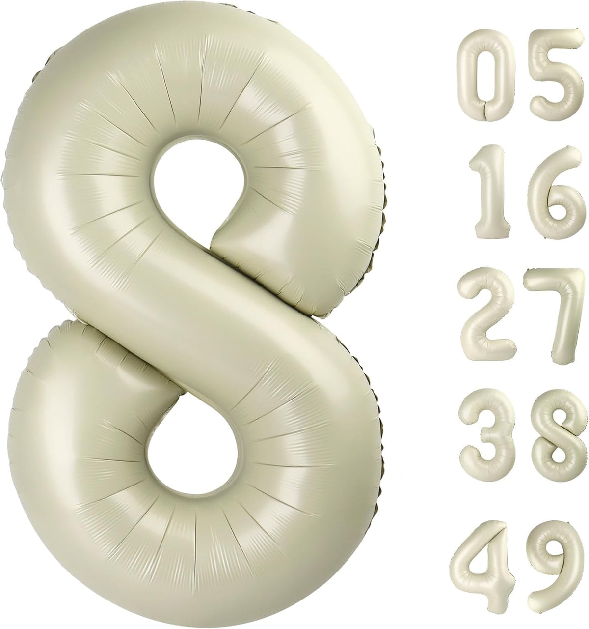 Cream White Foil Number 8 Number Balloon 40 Inch, Helium Mylar Eight Number 8 18 28 38 48 58 80 88